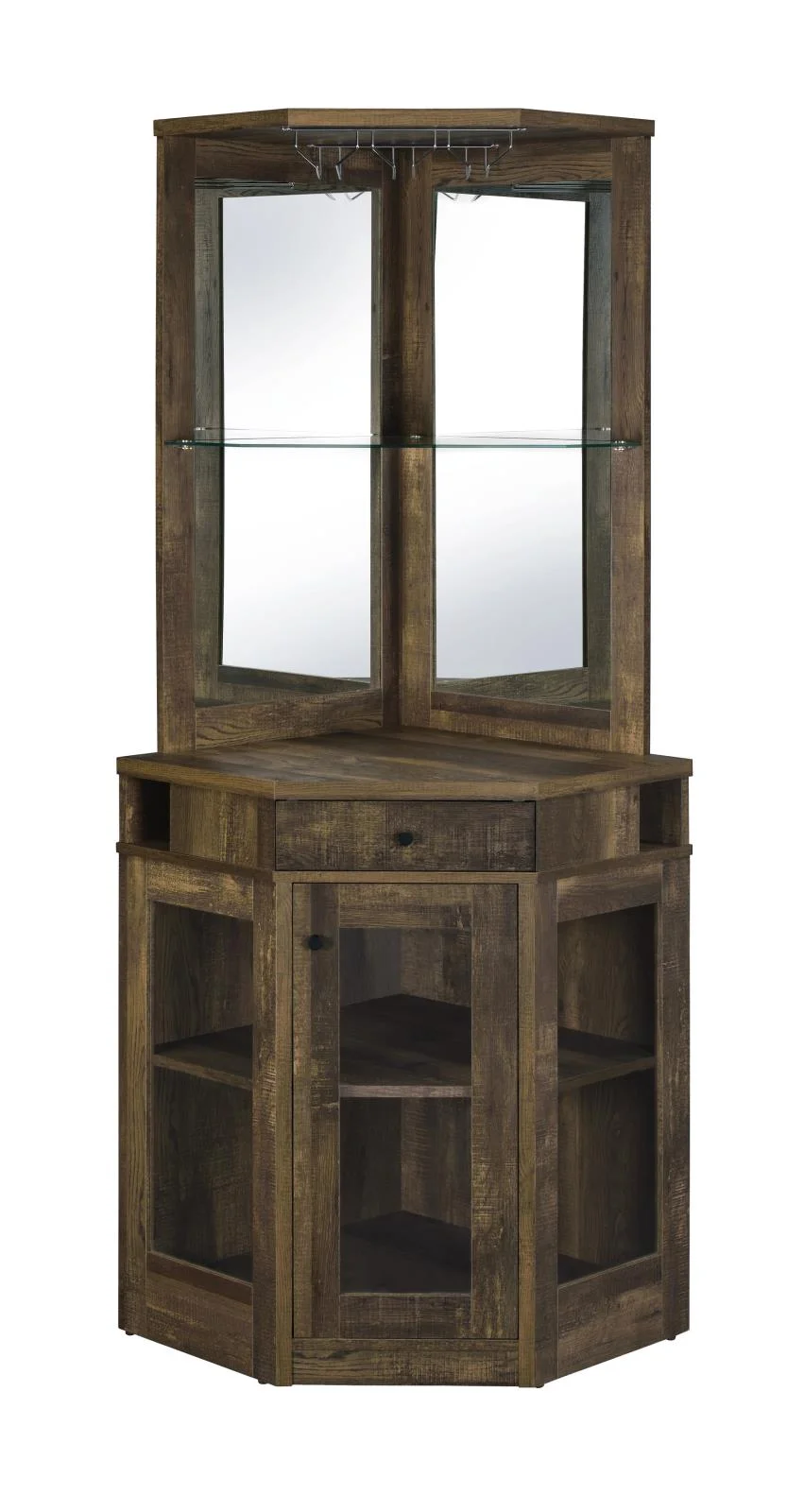 Alviso Corner Bar Cabinet with Stemware Rack Rustic Oak - Image 3