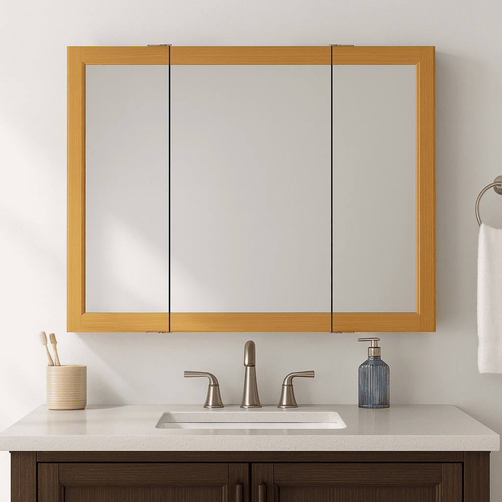 Design House 36" Wood Tri-View Wall Mount Bathroom Medicine Cabinet, Nutmeg Oak - Image 5