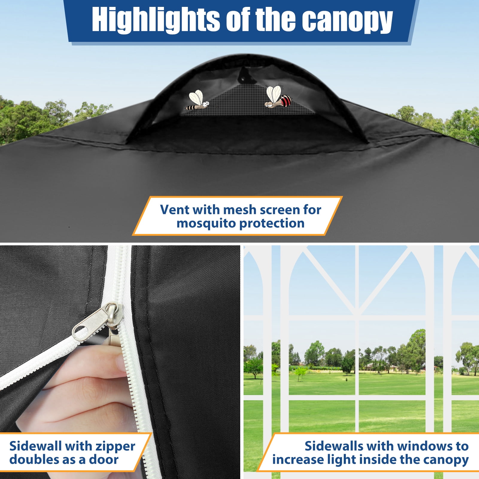 SANOPY 10' x 10' Straight Leg Pop-up Canopy Tent Easy Two Person Setup Instant Outdoor Canopy Folding Shelter with 4 Removable Sidewalls, Air Vent on The Top, 4 Sandbags, Carrying Bag, Black - Image 2
