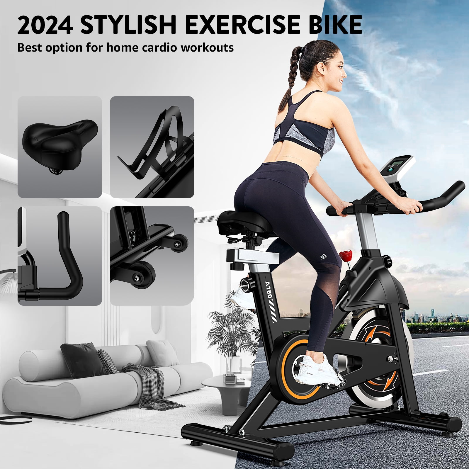 Pooboo Indoor Cycling Exercise Bikes Stationary Fitness Cycle Upright Cycling Belt Drive for Home Cardio Workout 350lb - Image 4