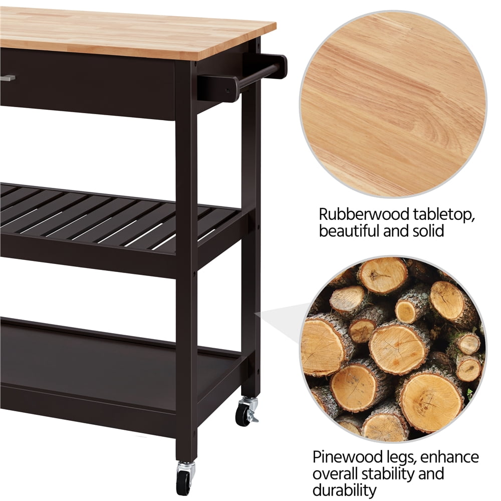 Alden Design Wooden Kitchen Cart with Storage Shelves and Drawer, Espresso/Oak - Image 8