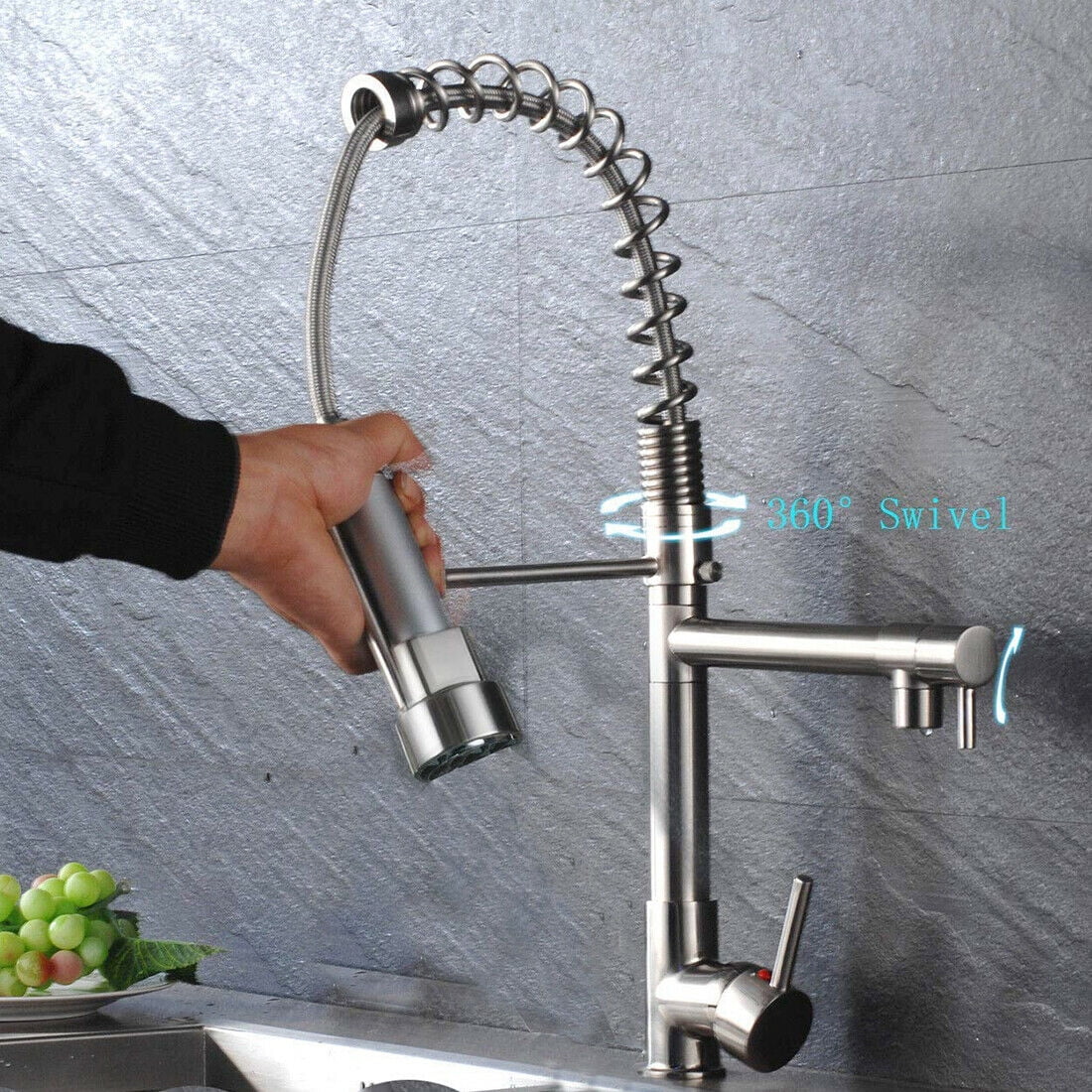 Zovajonia Brushed Nickel LED Pull Down Sprayer Kitchen Sink Faucet Swivel Spout Mixer Tap - Image 4