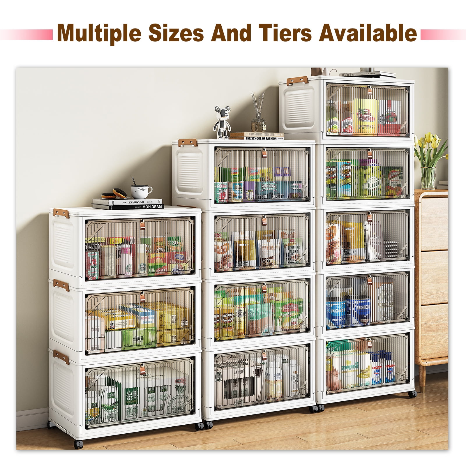 Karramlili 6-Tier Collapsible Storage Bins with Locking Wheels & Magnetic Doors, 23QT Anti-Tip Organizers with Side Latches, Foldable Plastic Stackable Bins for Closet/Bedroom/Dorm Room Organizing - Image 5