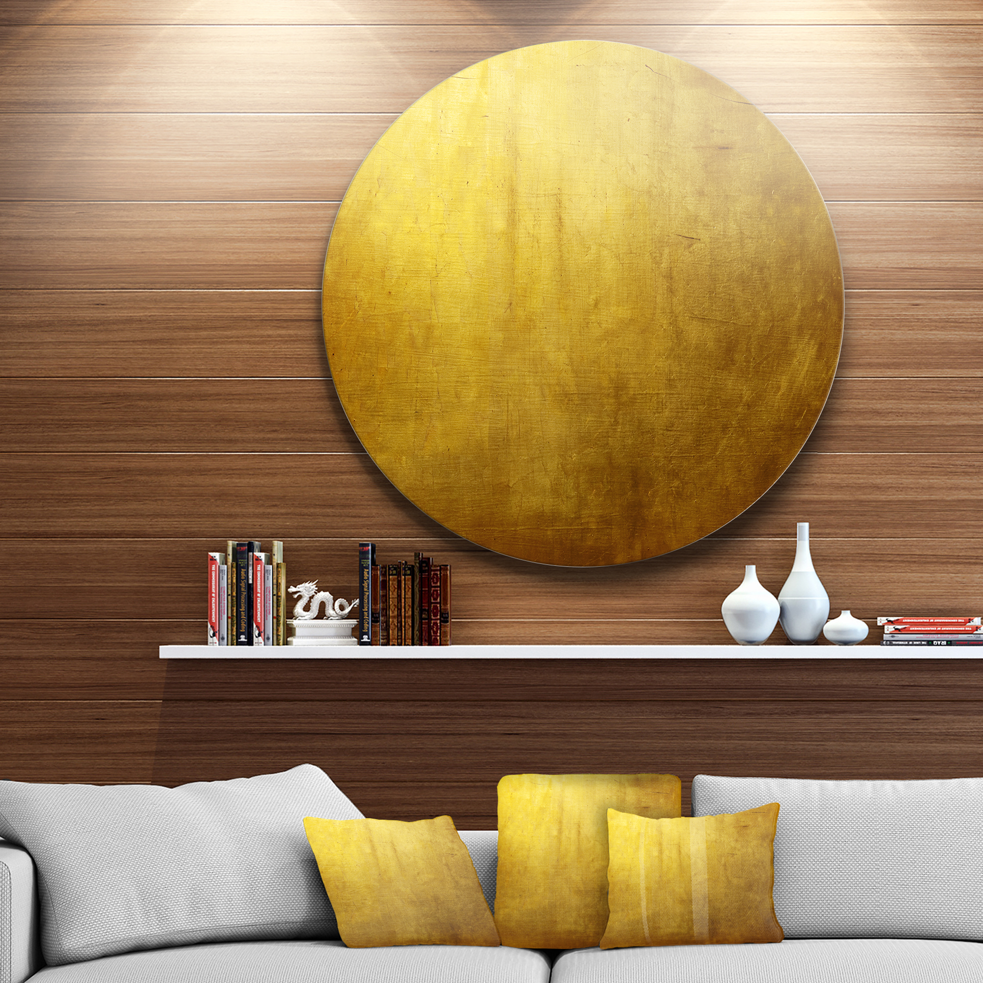 Designart 'Gold Texture' Abstract Circle Metal Wall Art - Image 5
