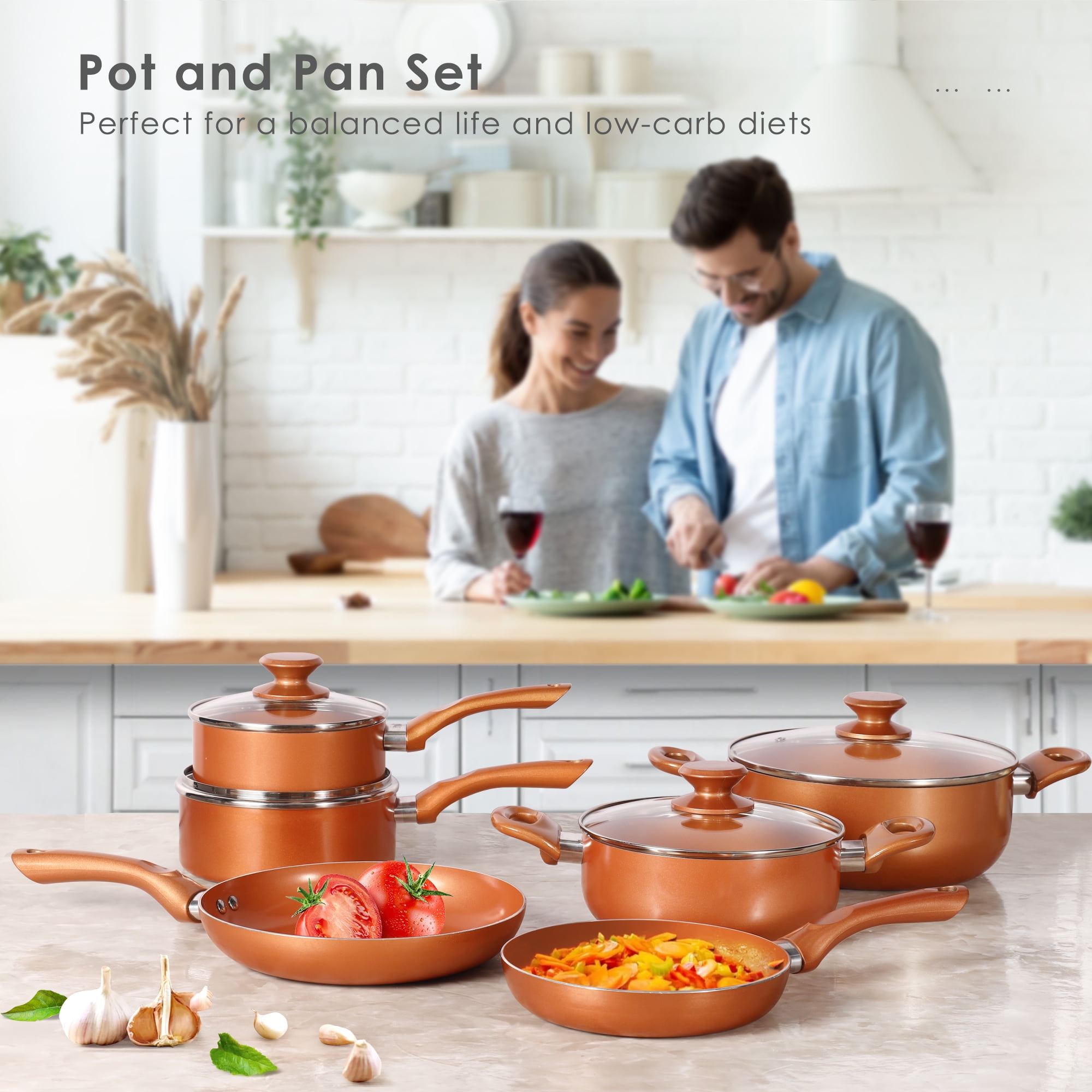Scafild | 10-Piece Ceramic Nonstick Aluminum Cookware Set - Copper - Image 9