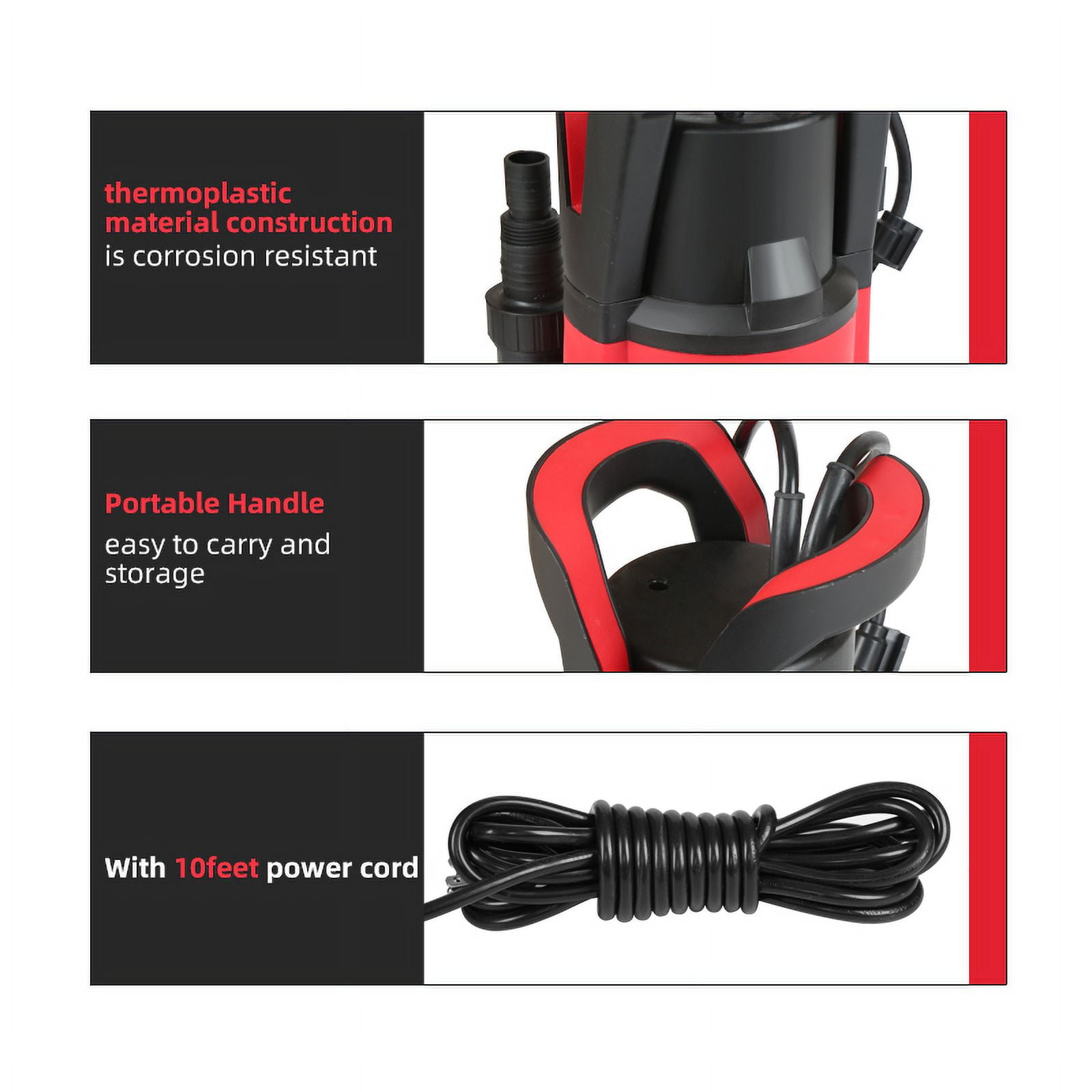 Sump Pump ,1HP Submersible Electric Water Pump with 3700GPH Automatic Float Switch for Pool Draining Hot Tub Flood Drain and Irrigation - Image 8