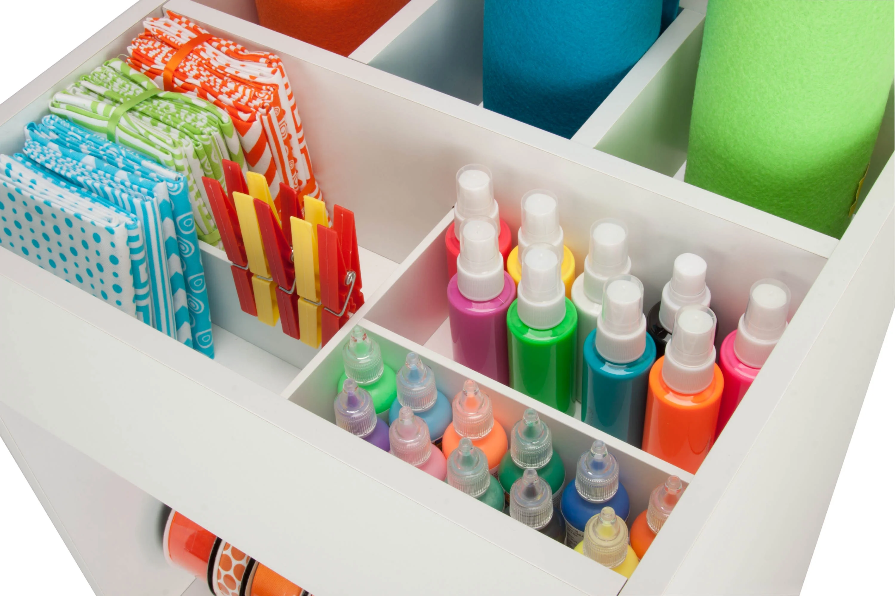 Honey-Can-Do 5-Tier Craft or Gift Wrap Storage Cart with Fabric Drawer, Dowel Rods, and Compartments, White - Image 2