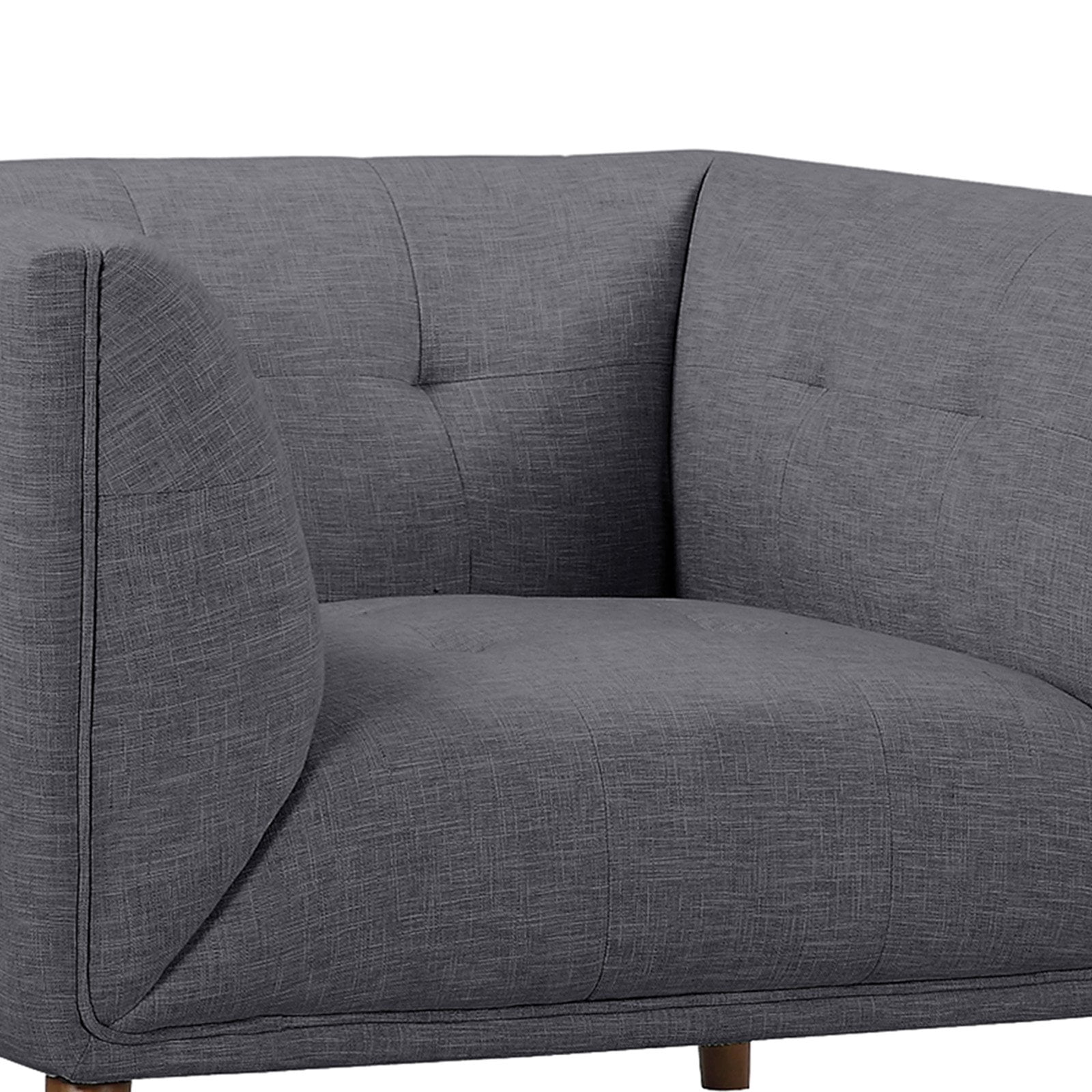 Hudson Gray Button-Tufted Sofa Chair Linen Fabric Walnut Legs - Image 7