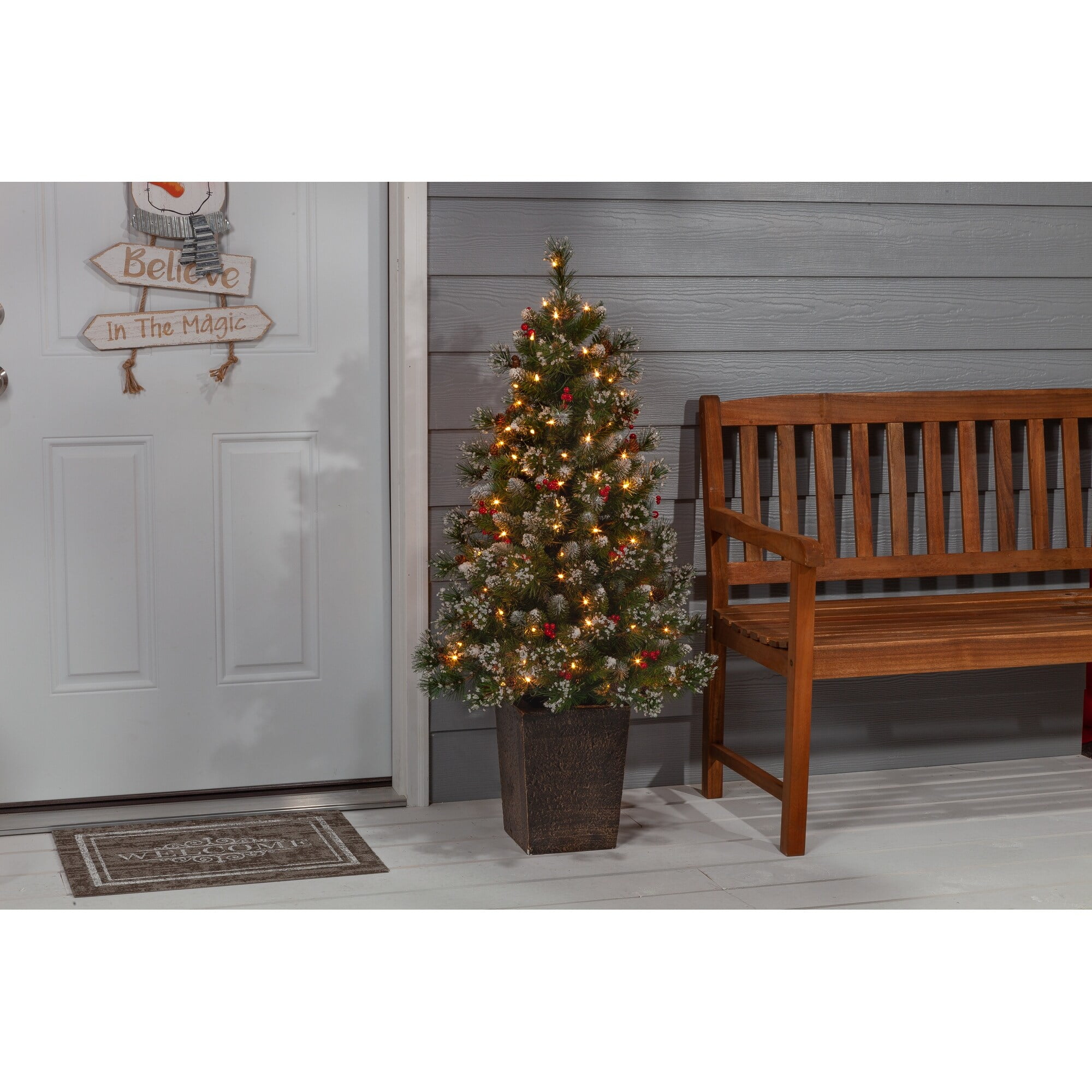 Sterling 4 ft. Pre Lit Clear UL Potted Hard Needle Glazier Pine Tree - Image 4