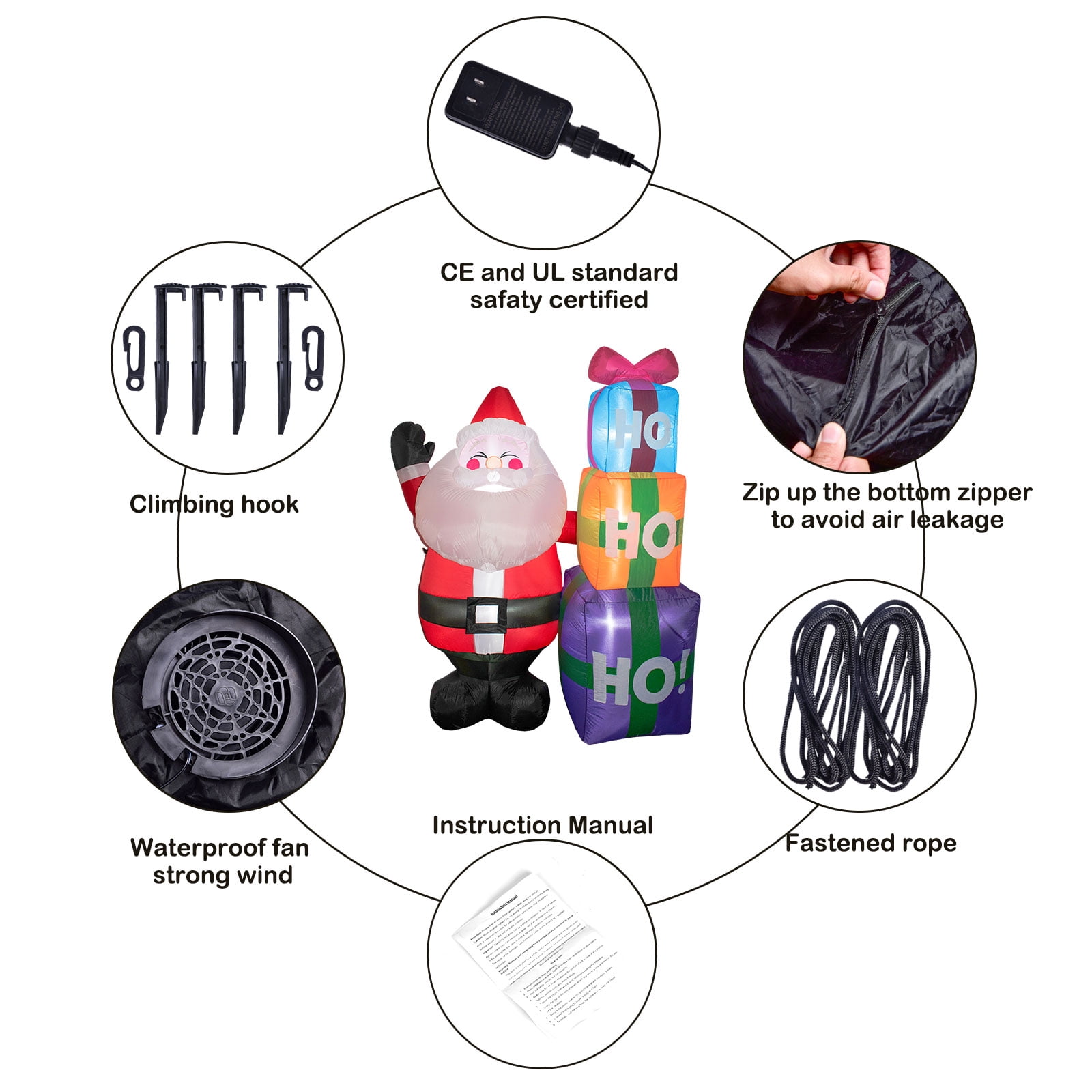 Fun Little Toys 6 Ft Tall Jolly Santa Claus with 3 PCS Inflatable Decorations, Funny Built-in LED Lights Large Outdoor Christmas Blow ups Xmas Outside Holiday Yard Decorations - Image 7