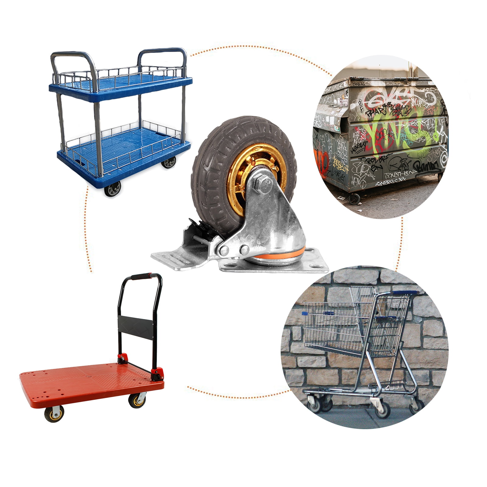 Ycvsad 3 inch Caster Wheels Heavy Duty casters Set of 4,Rubber Swivel Caster Quiet Anti-Skid with Brake 360 Degree Double Ball Bearing Castors(2PCS Fixed Caster Wheels 2PCS Swivel Casters with Brake) - Image 2