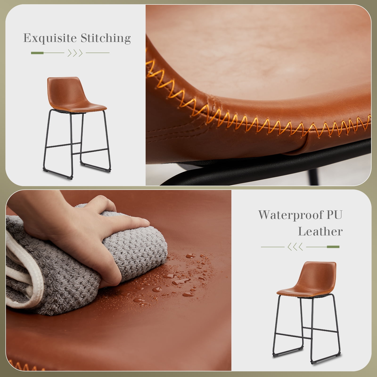 JIOABL Counter Height Bar Stools Set of 4, Faux Leather 26 inch High Barstools with Back and Metal Leg, for Home Kitchen Office, Brown - Image 4