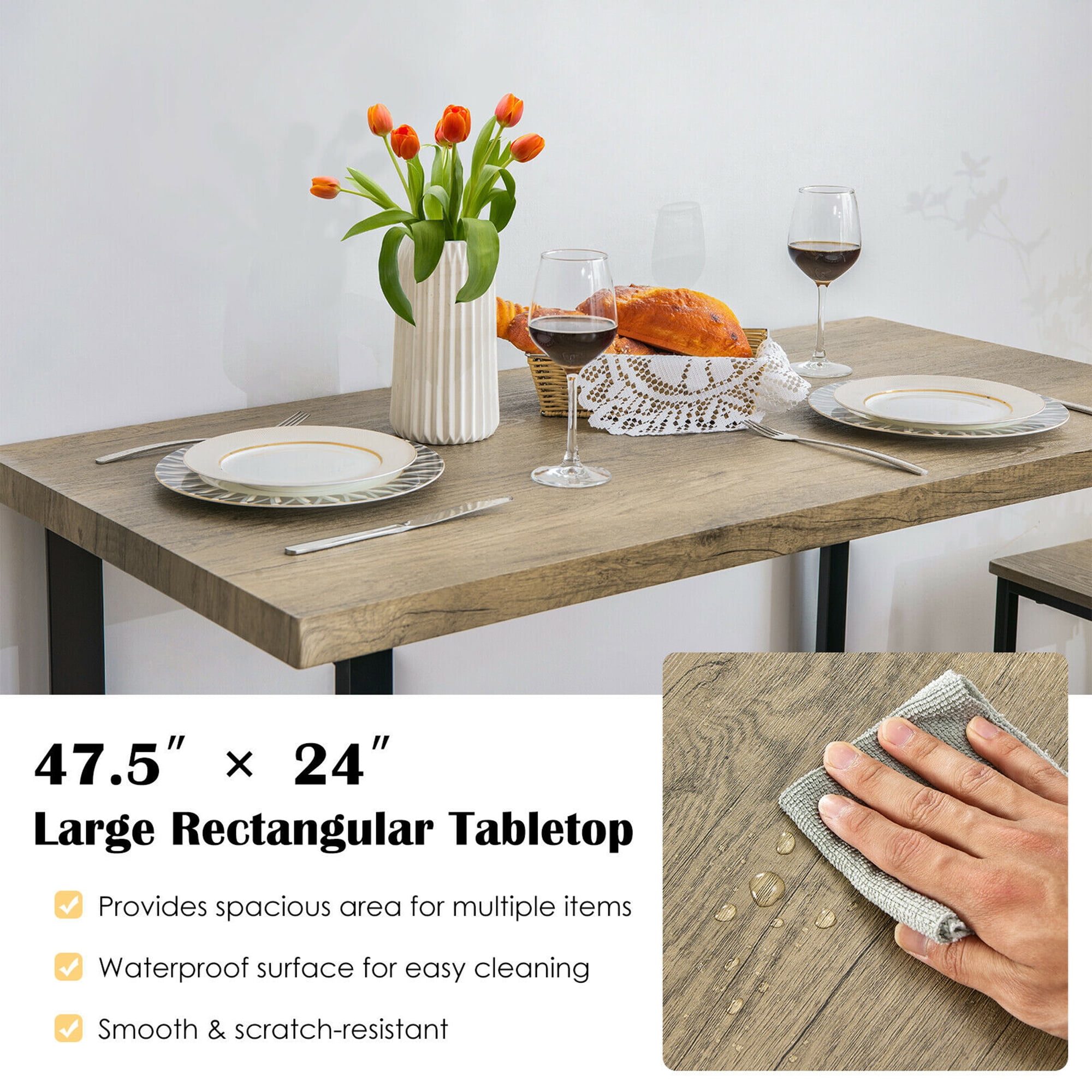 Gymax 4-Piece Dining Table Set Industrial Dinette Set Kitchen Table w/Bench & 2 Stools - Image 4