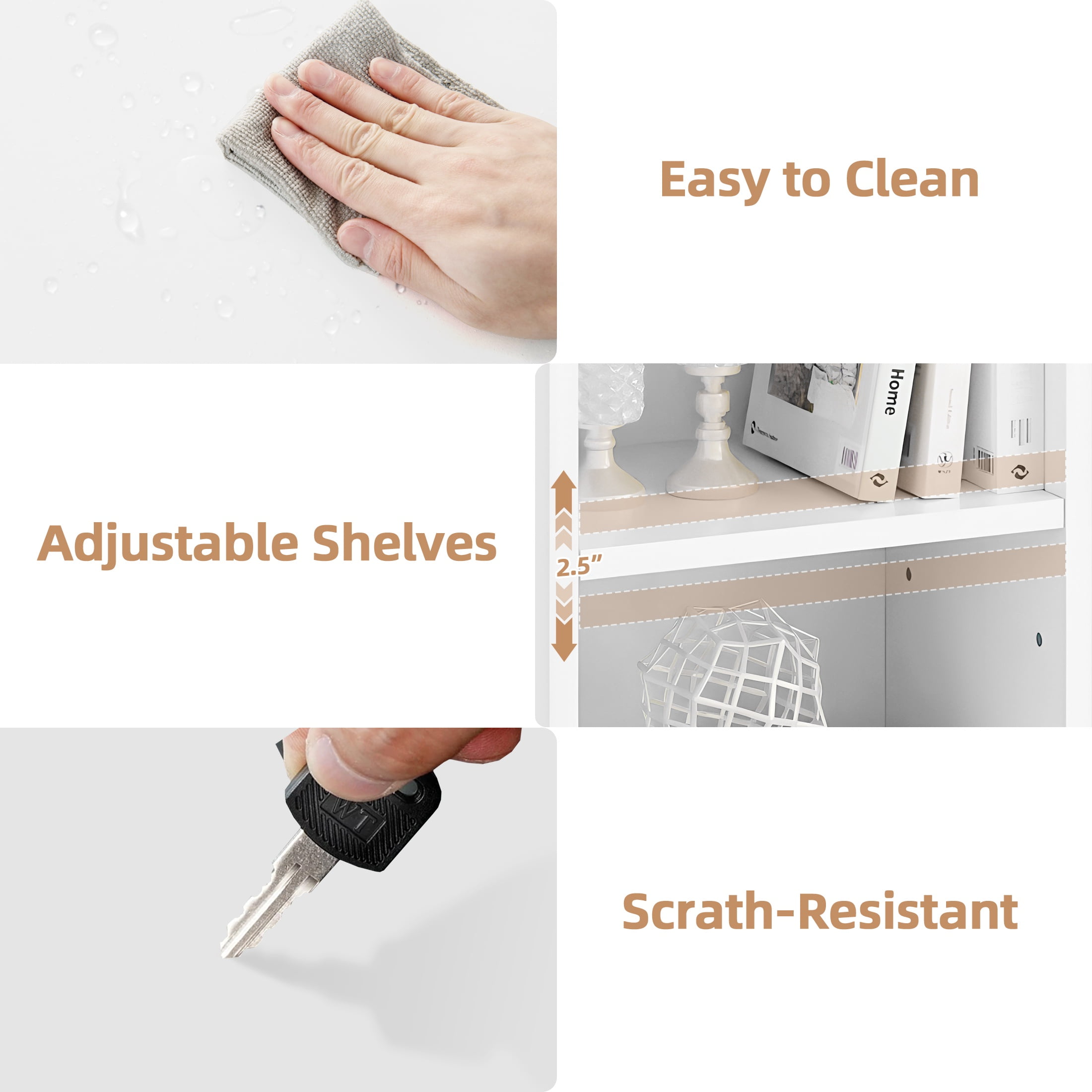 PORKISS 8-Tier White Bookshelf, Wood Open Display Bookshelf with Adjustable Shelves, Tall Narrow Bookcase with Slim Storage, Modern Book Display Shelf Media Tower Rack for Living Room, Home Office - Image 4