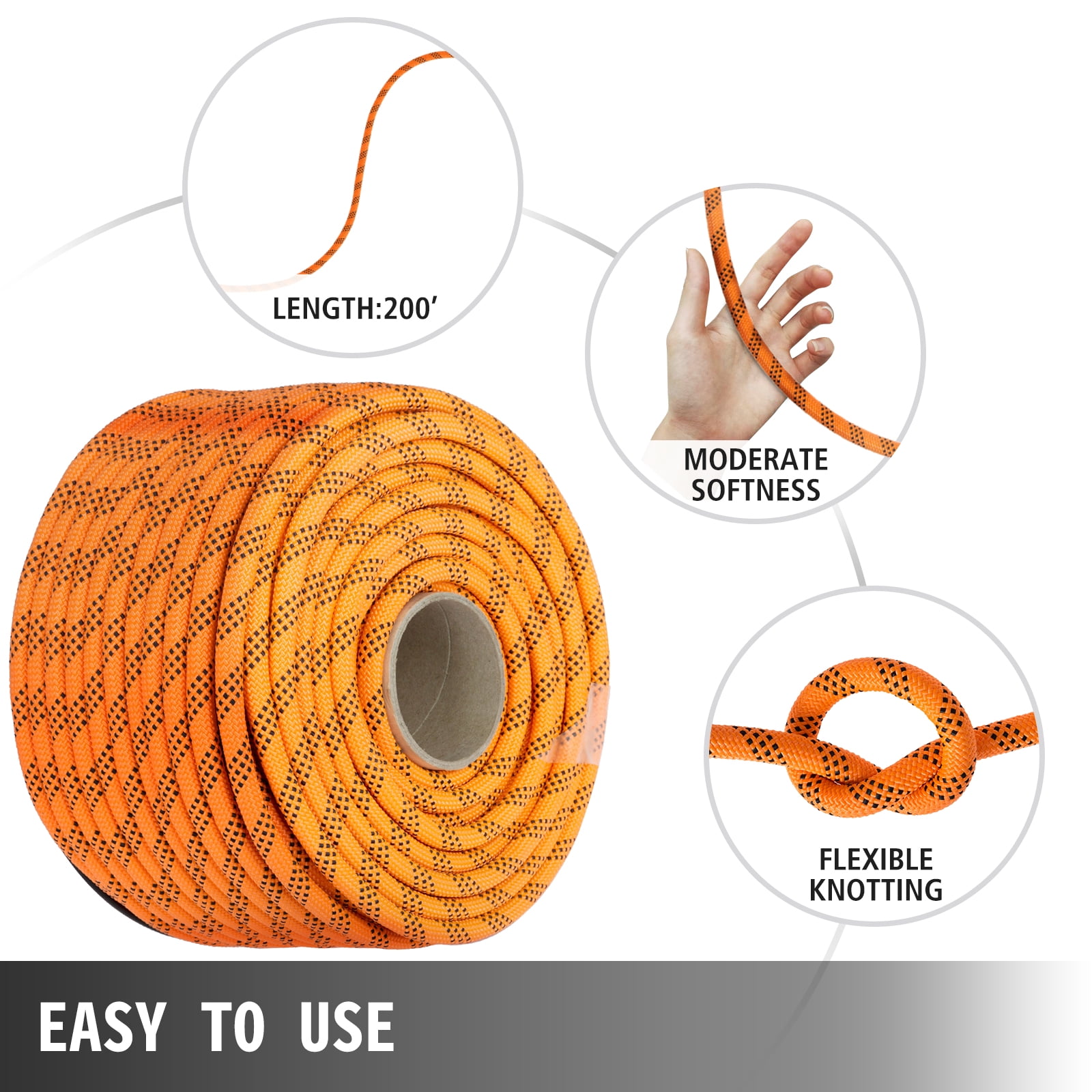 VEVOR 880LBS Double Braid Polyester Rope 7/16 inch×200 feet Nylon Pulling Rope High UV and Abrasion Resistance Load Sailing Rope for Arborist Gardening Marine - Image 3