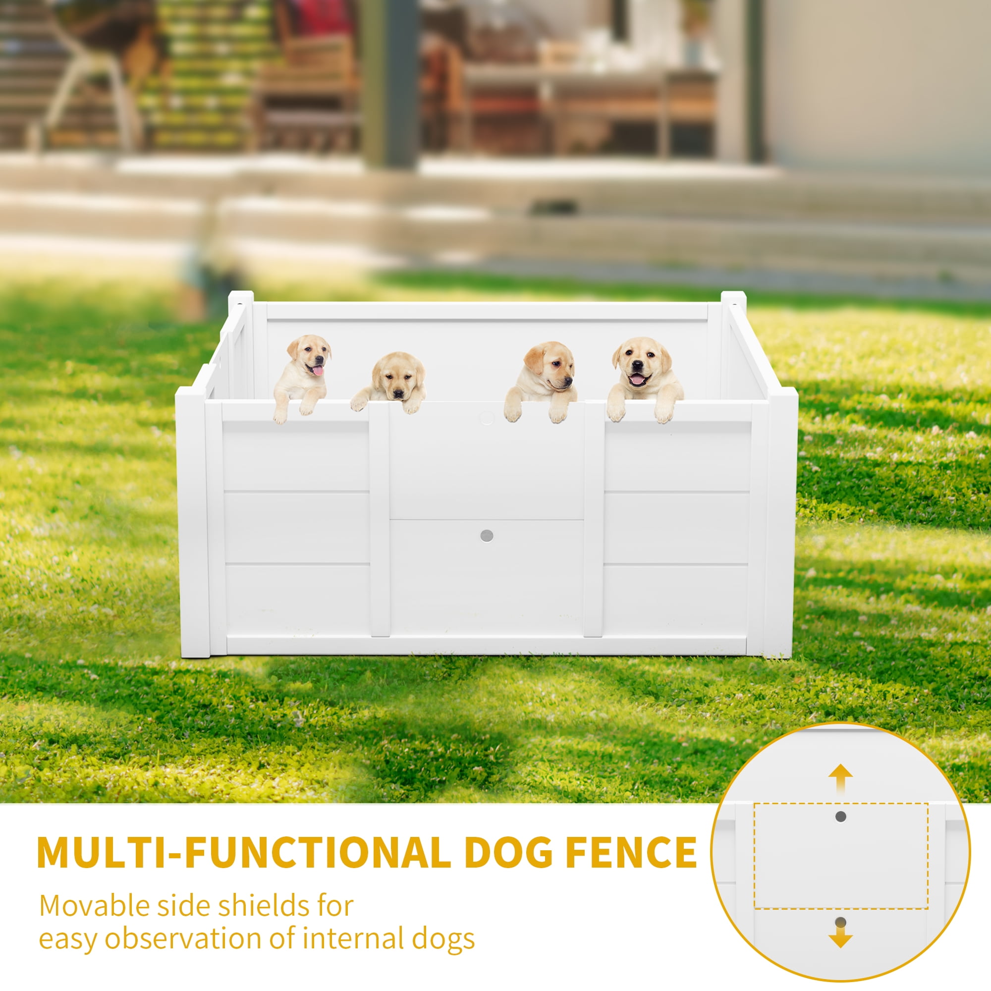 Dextrus Whelping Box for Dogs,Indoor Wooden Dog Pen with Washable Pee Pads, Removable Doors for Large, Medium and Small Breed Dogs Puppies,39.4"L x 39.4"W x 17.7"H,White - Image 2