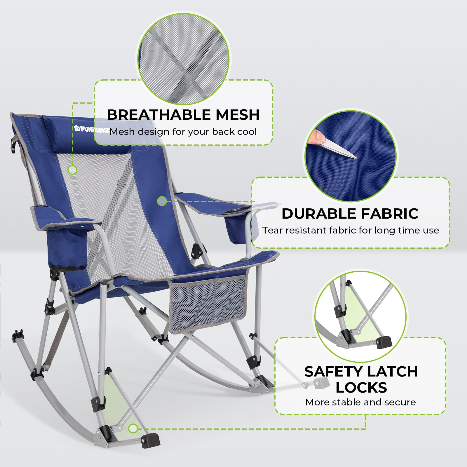 FUNDANGO 2-Pack Rocking Camping Chairs for Patio Swing Lounge, Folding Chair with Headrest, Perfect for Adults, Blue - Image 9