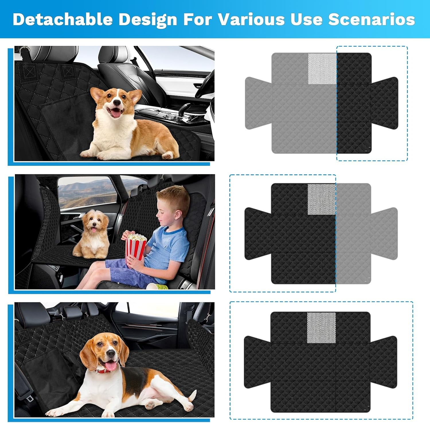 Back Seat Extender for Dogs,Dog Car Seat Covers, Hard Dog Bed Pet Seat Cover with Mesh Window and Storage Pocket, Waterproof Dog Hammock Travel Bed for Car, SUV - Image 5