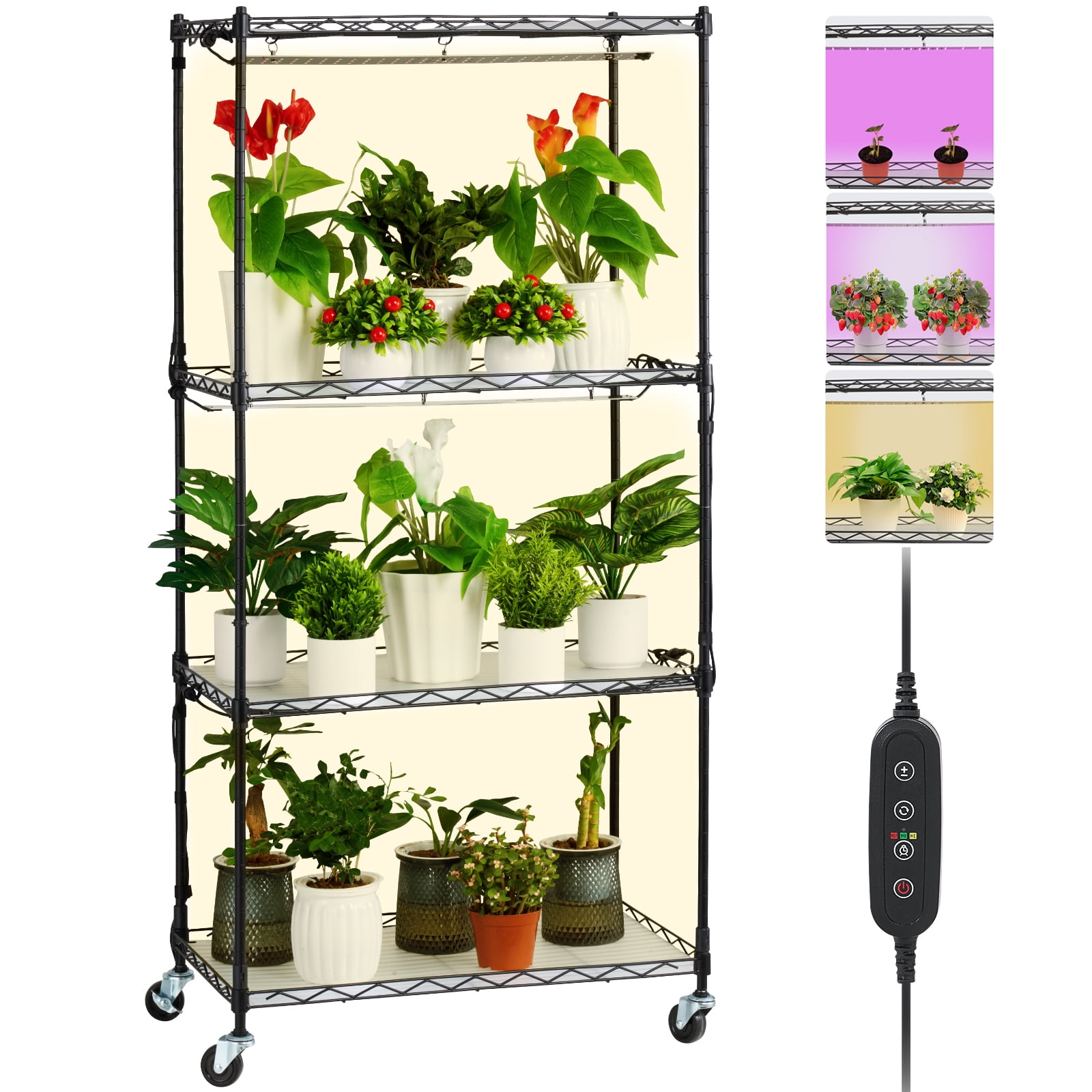 KFFKFF Metal Plant Rack with Integrated 45W Lighting, 4-Level, Adjustable 3 Spectrum Modes, Includes Timer, Ideal for Seed Germination, Measures 23.6" L x 13.8" W x 49.8" H - Image 6