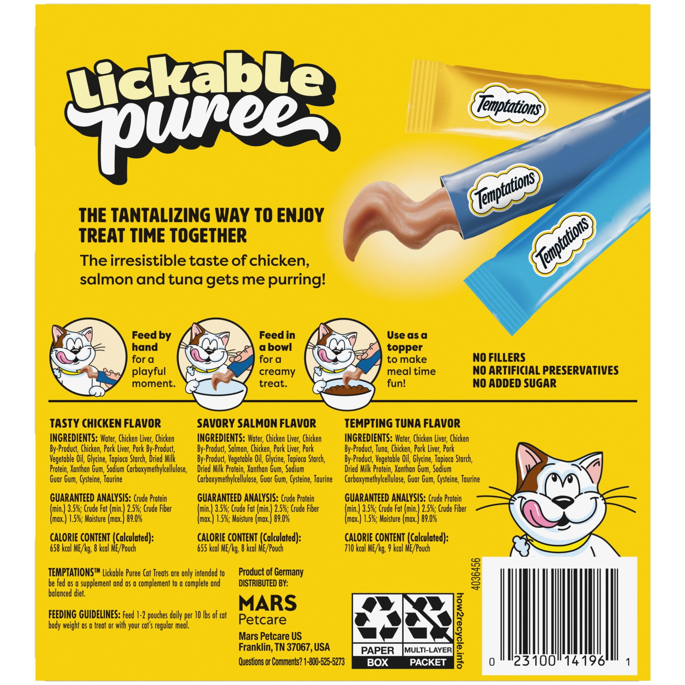 (10 pack) Temptations Creamy Puree Chicken, Salmon & Tuna Lickable Cat Treats, 12g Pouches (24 Pack) - Image 3