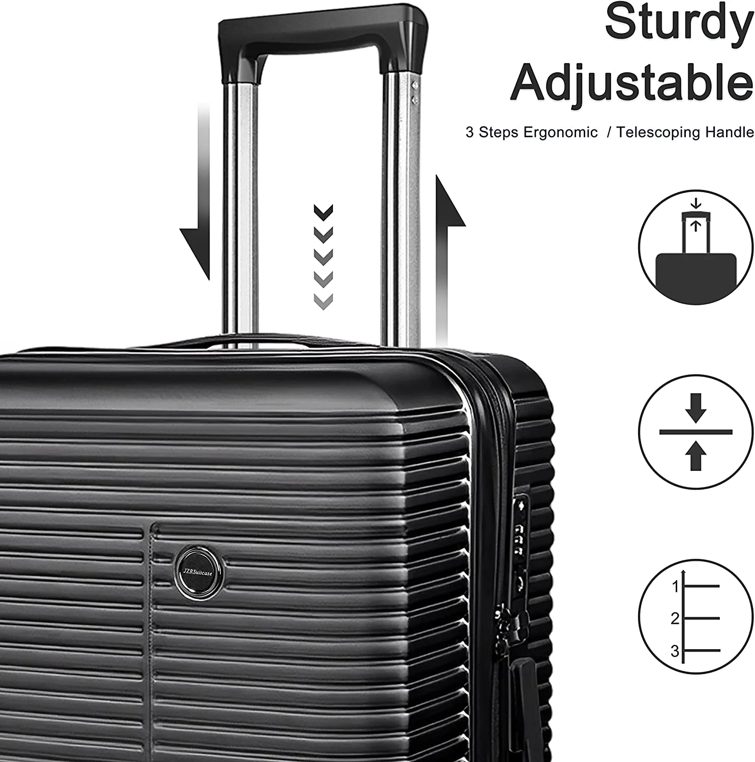 JZRTravel 20 in Striped Spinner Carry On Luggage with 14 in Cosmetic Case, Black - Image 7