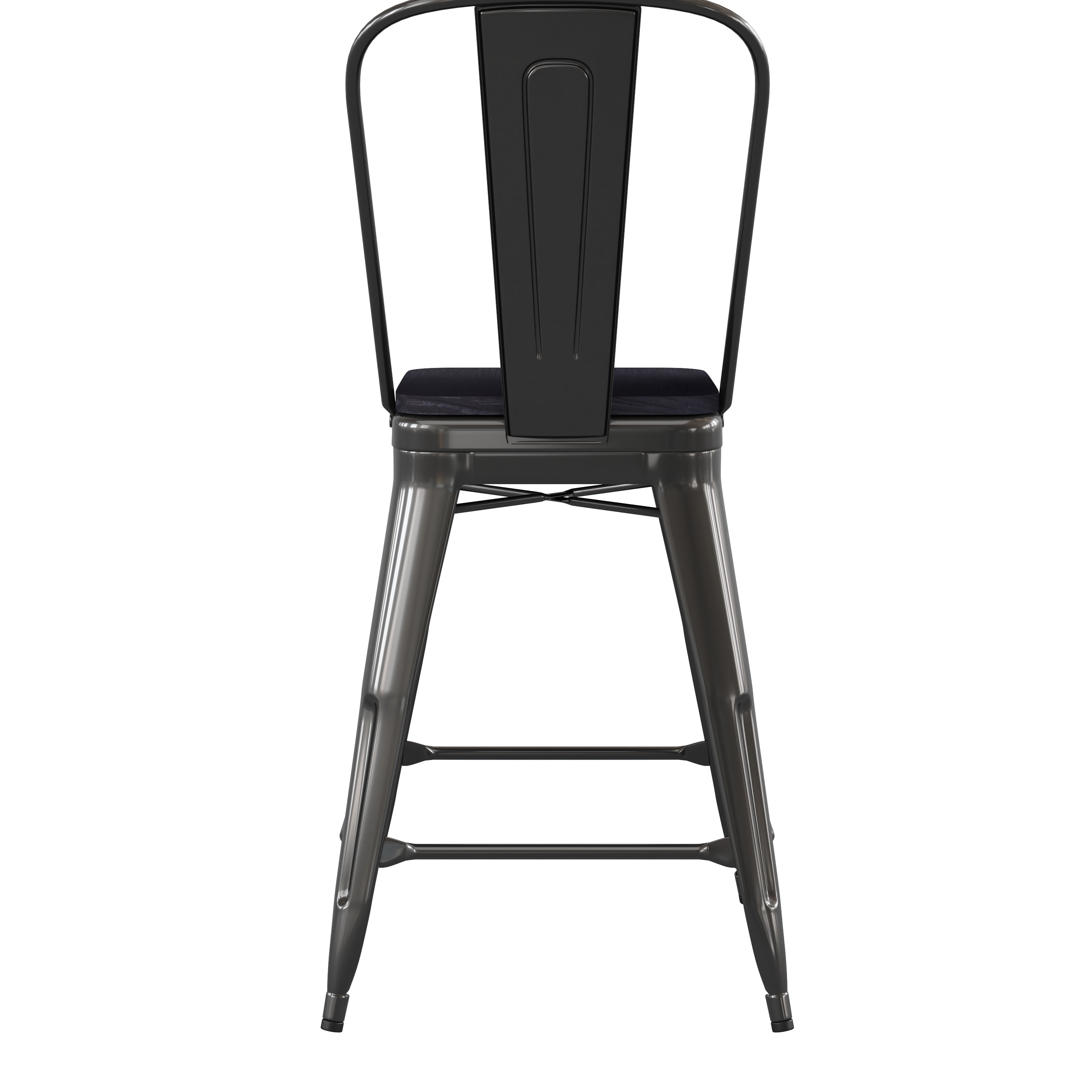 Flash Furniture Kai Commercial Grade 24" High Black Metal Indoor-Outdoor Counter Height Stool with Removable Back and Black All-Weather Poly Resin Seat - Image 5