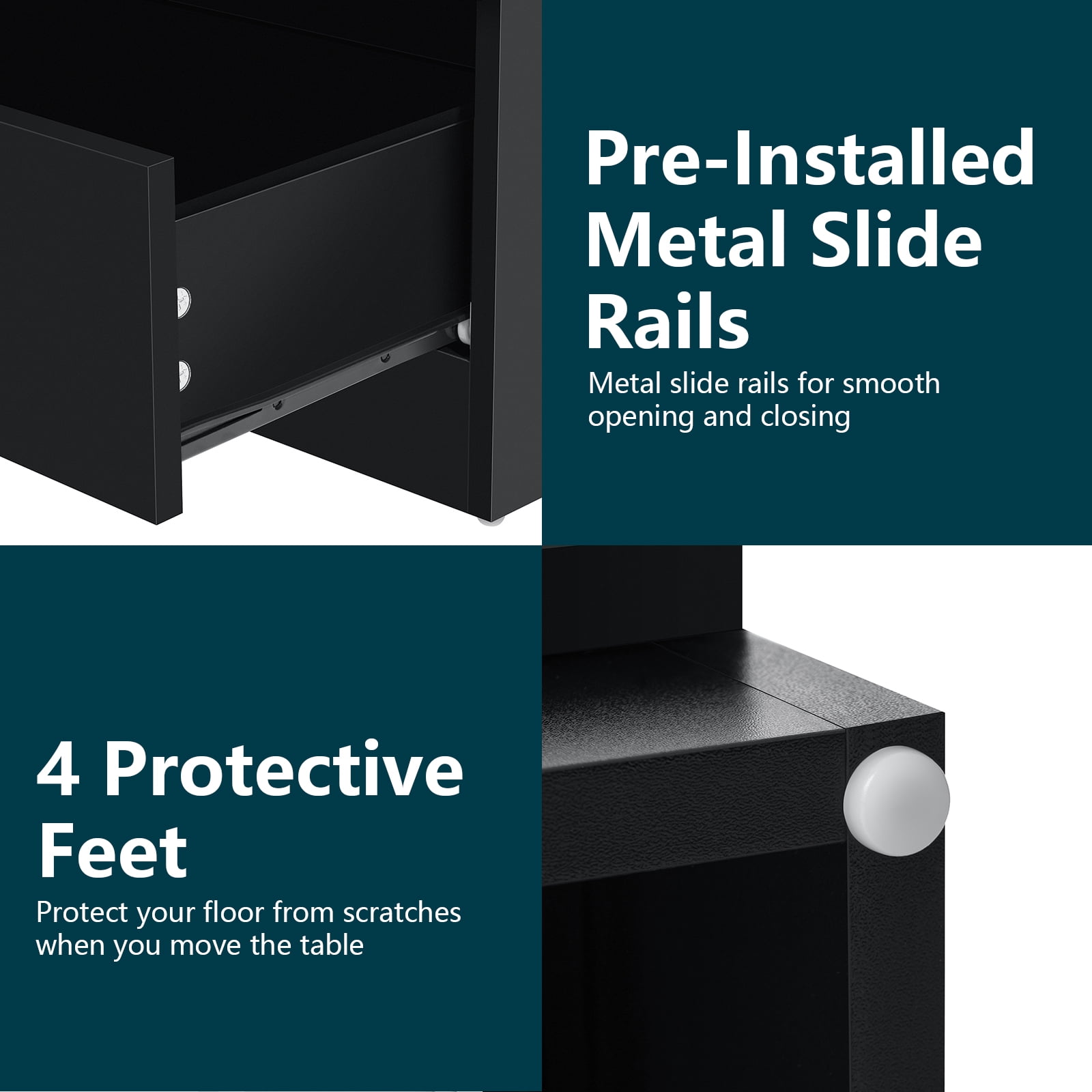 Hommpa Nightstand with Charging Station Nightstands with 2 Drawer Open Shelf Nightstands Black Nightstands High Gloss LED End Table Nightstands for Bedroom Living Room Furniture 23.6" Tall - Image 6