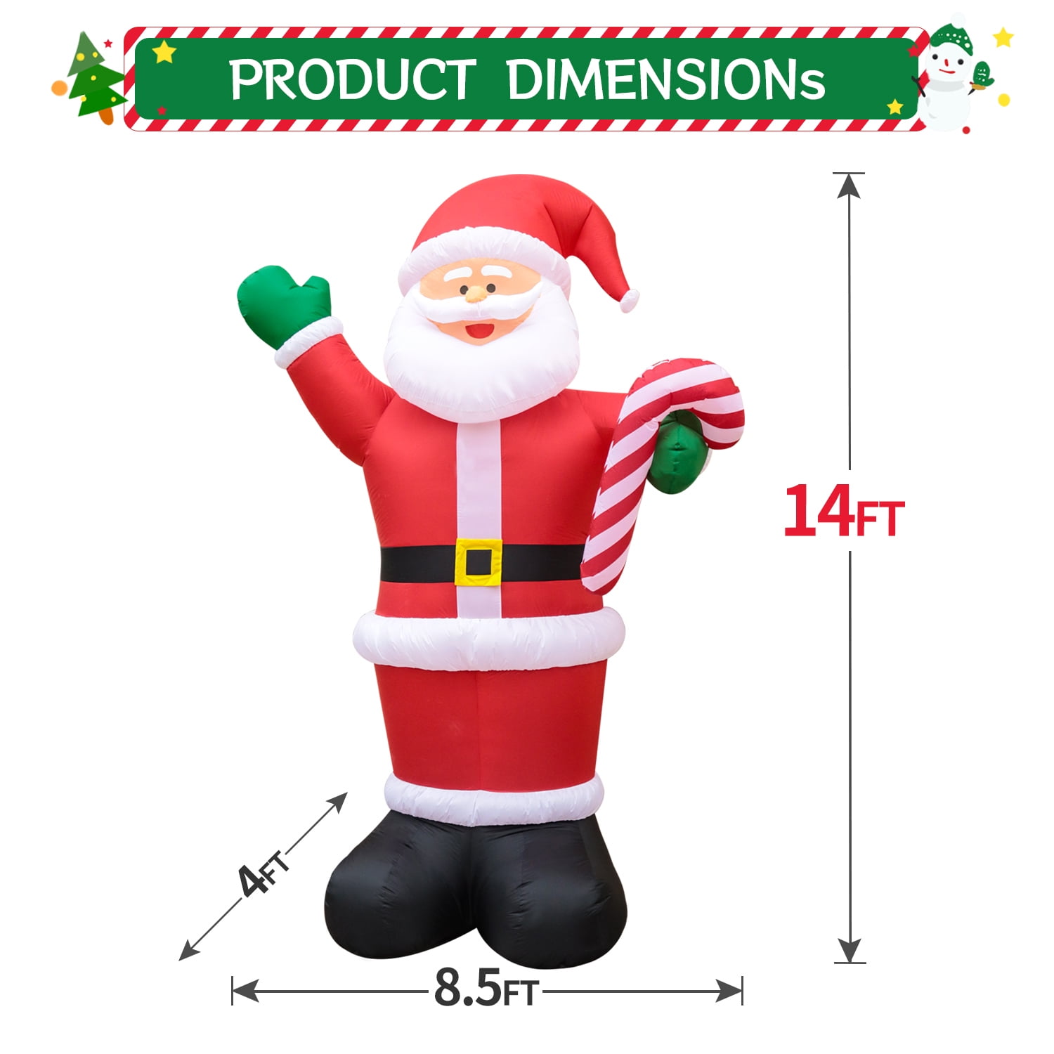DeeKom 14' Christmas Inflatable Outdoor Decorations, Xmas Giant Blow up Santa Claus with Candy, Built-in LEDs for Lawn Yard Garden Party Festival Celebration - Image 4