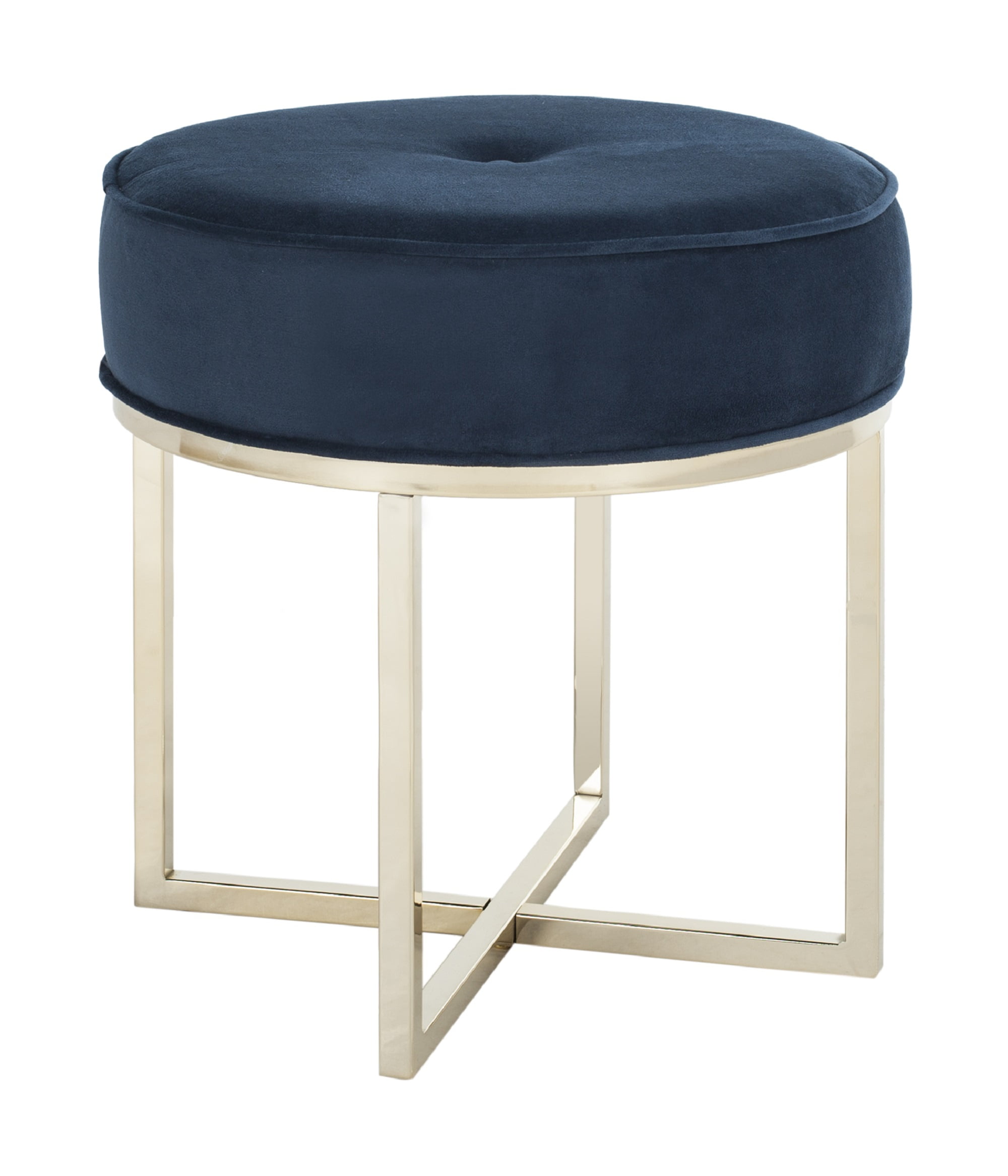 SAFAVIEH Angelea Contemporary Round Velvet Ottoman, Navy/Brass - Image 7