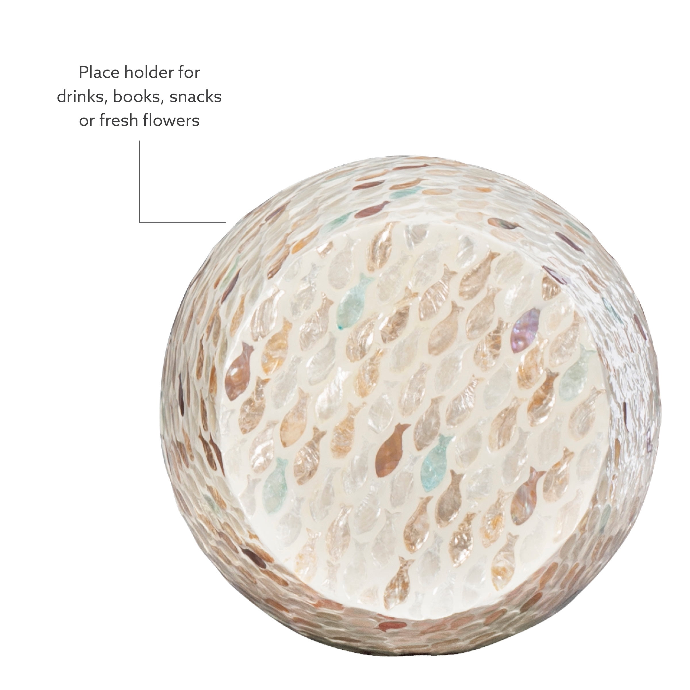 Linon Prescott Indoor Drum Accent Table, 19.75" Tall, Multicolor Fish Mosaic on Ivory - Image 3