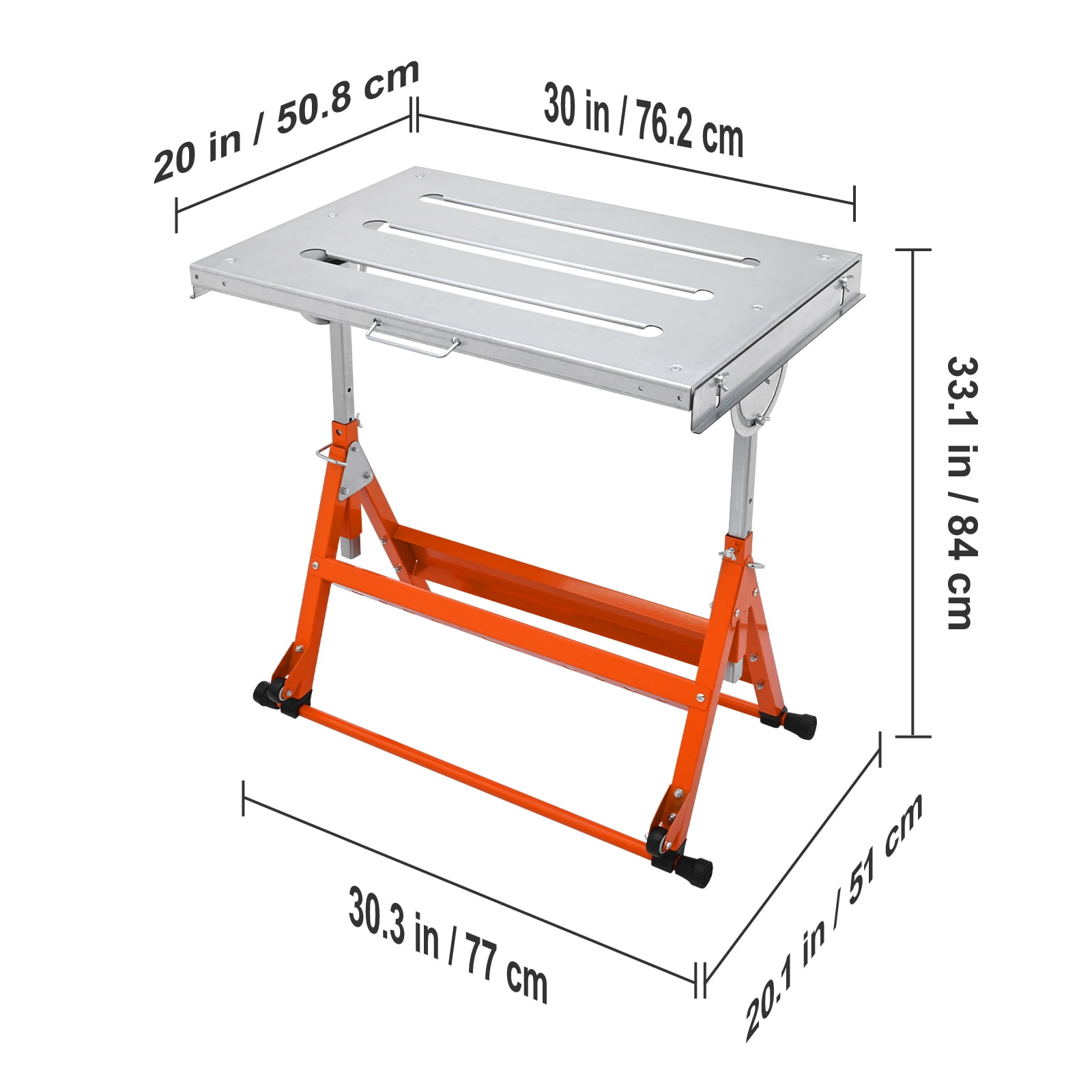 KFFKFF Welding Table, 30" x 20" Steel Industrial Workbench 400lbs Load Capacity, Adjustable Angle & Height, Casters, Retractable Guide Rails, Three 1.6" Slots Folding Work Bench - Image 5