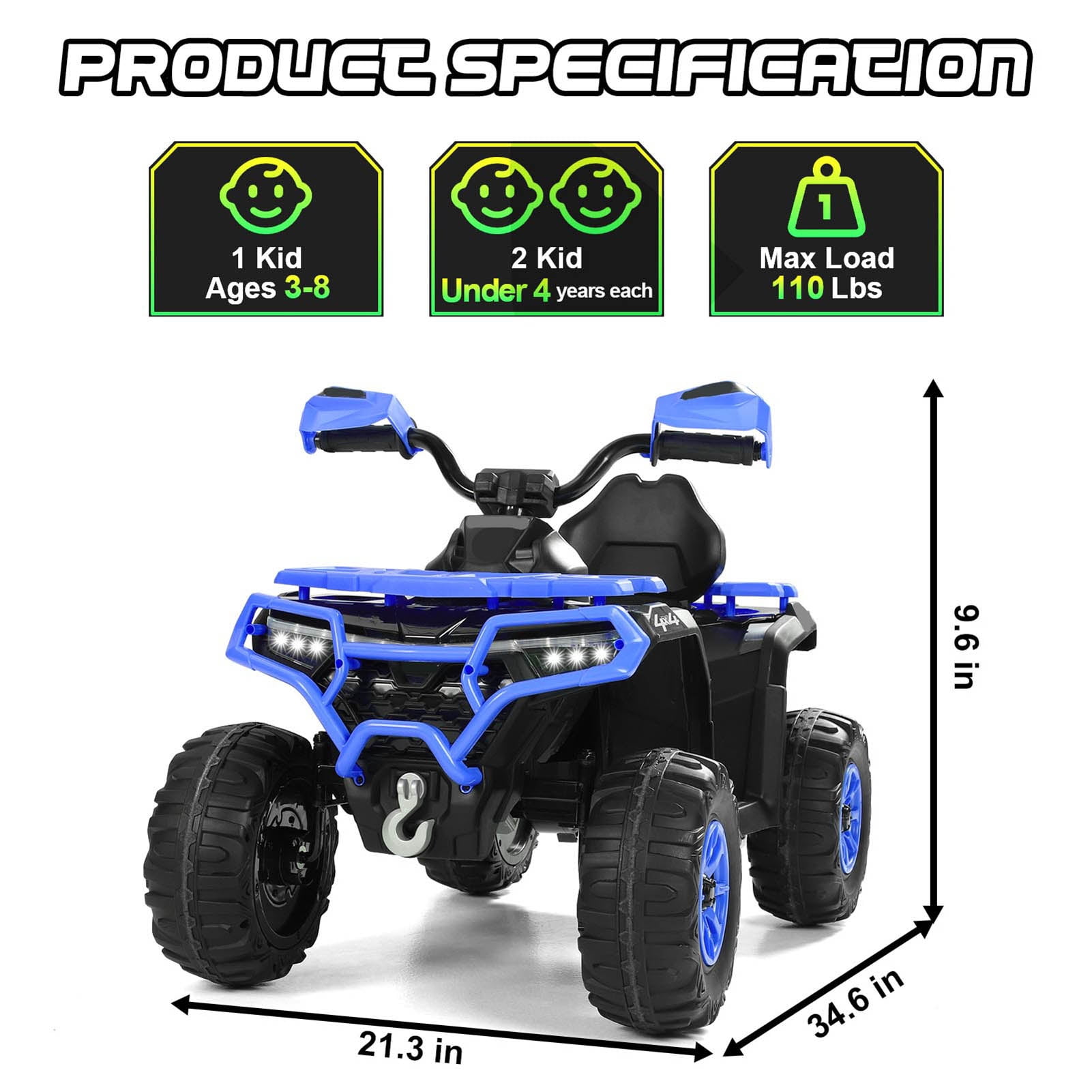 Kids ATV 4 Wheeler, 24V Ride on Toys with 2 Seater, Electric Car w/ Bluetooth/MP3 ,and Flag,Blue - Image 8