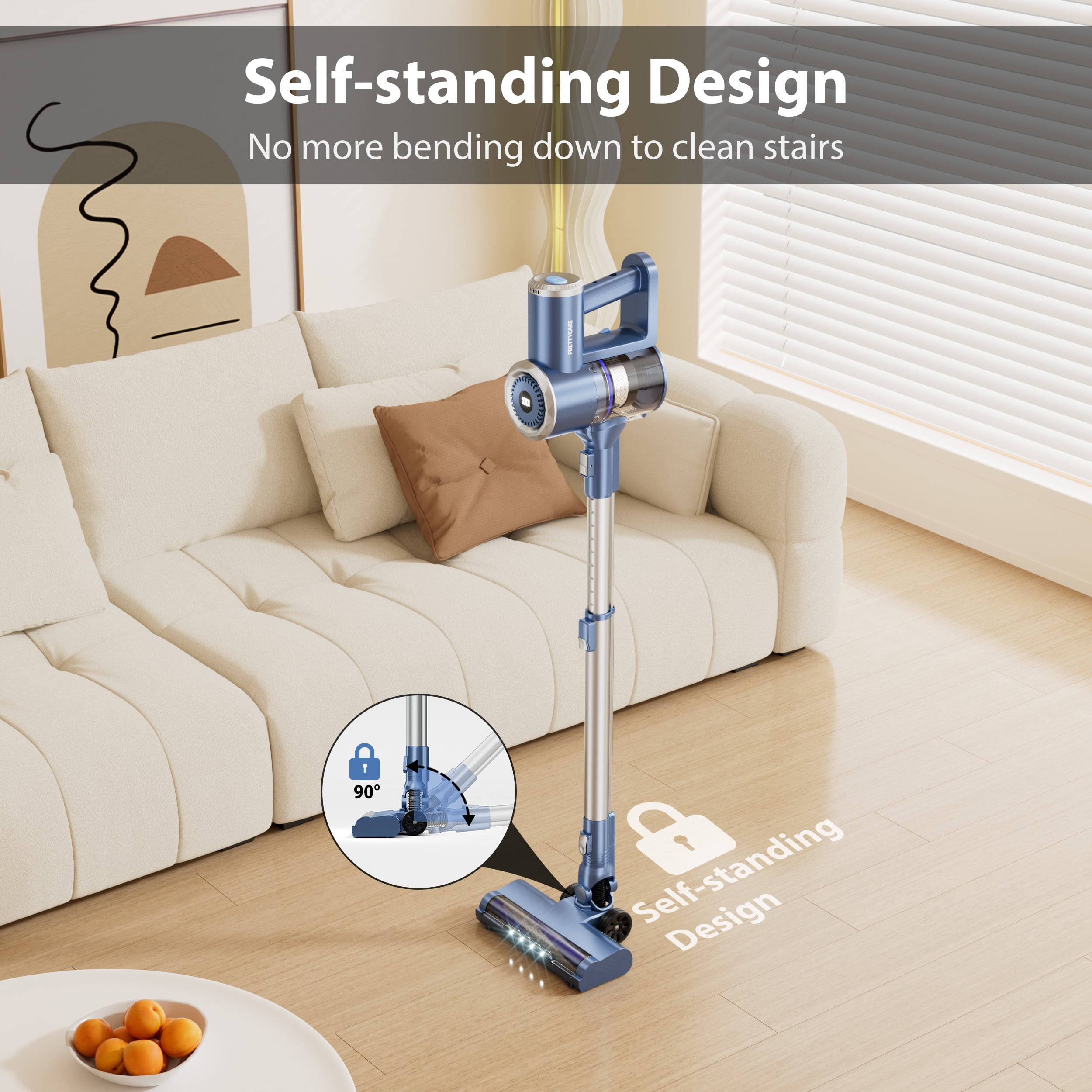 Prettycare Cordless Stick Vacuum Cleaner Lightweight Upright for Carpet Hard Floor Pet Hair W200 - Image 3