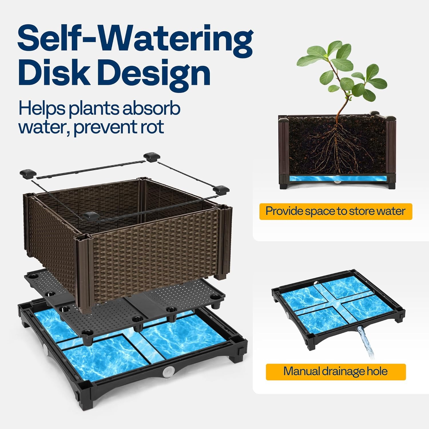 SPECSTAR Elevated Plastic Raised Garden Planter Kit, 17" x 17" x 7" (2 Pack, Brown) - Image 7