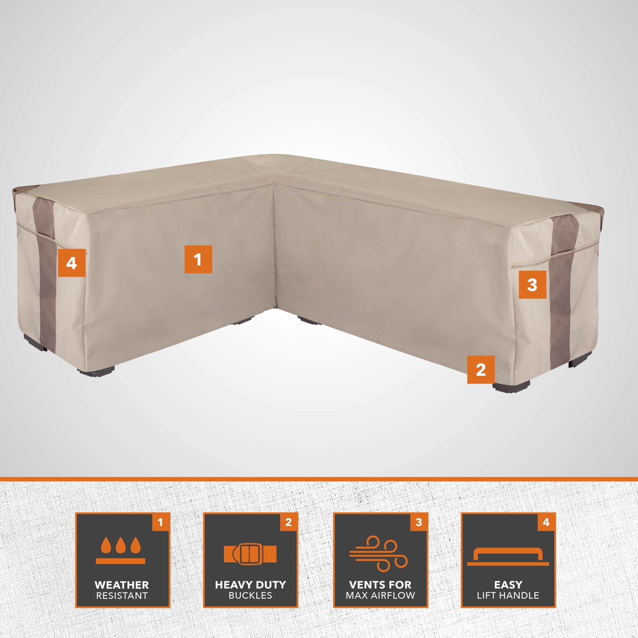 Modern Leisure Monterey Outdoor Patio Sectional Lounge Set Cover, Left Facing, 104"L x 83"L x 32"W x 31"H, Beige - Image 2