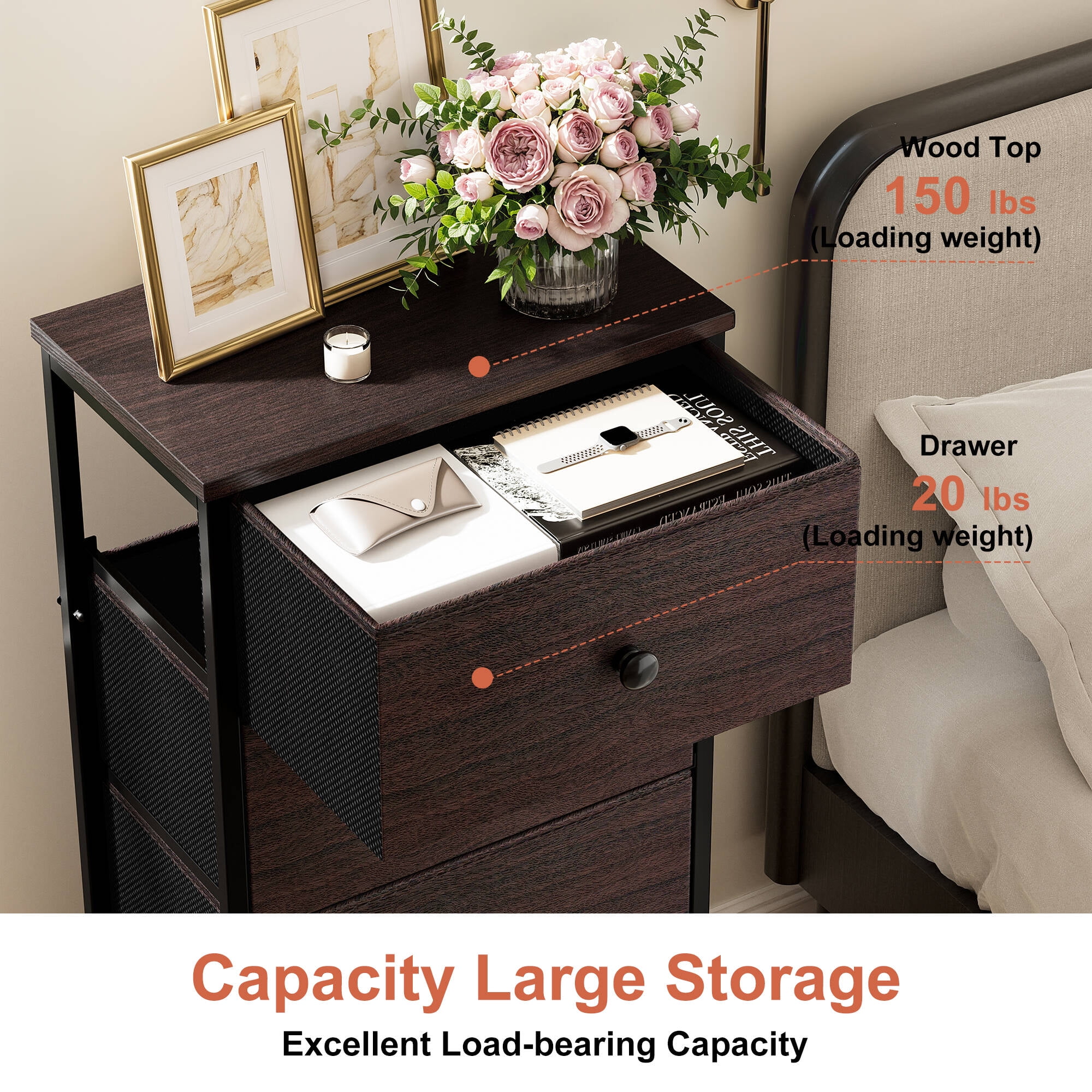 GUNAITO 5 Drawer Dresser for Bedroom Tall Narrow Chest of Drawers Fabric Storage Dresser for Adults,Brown - Image 8