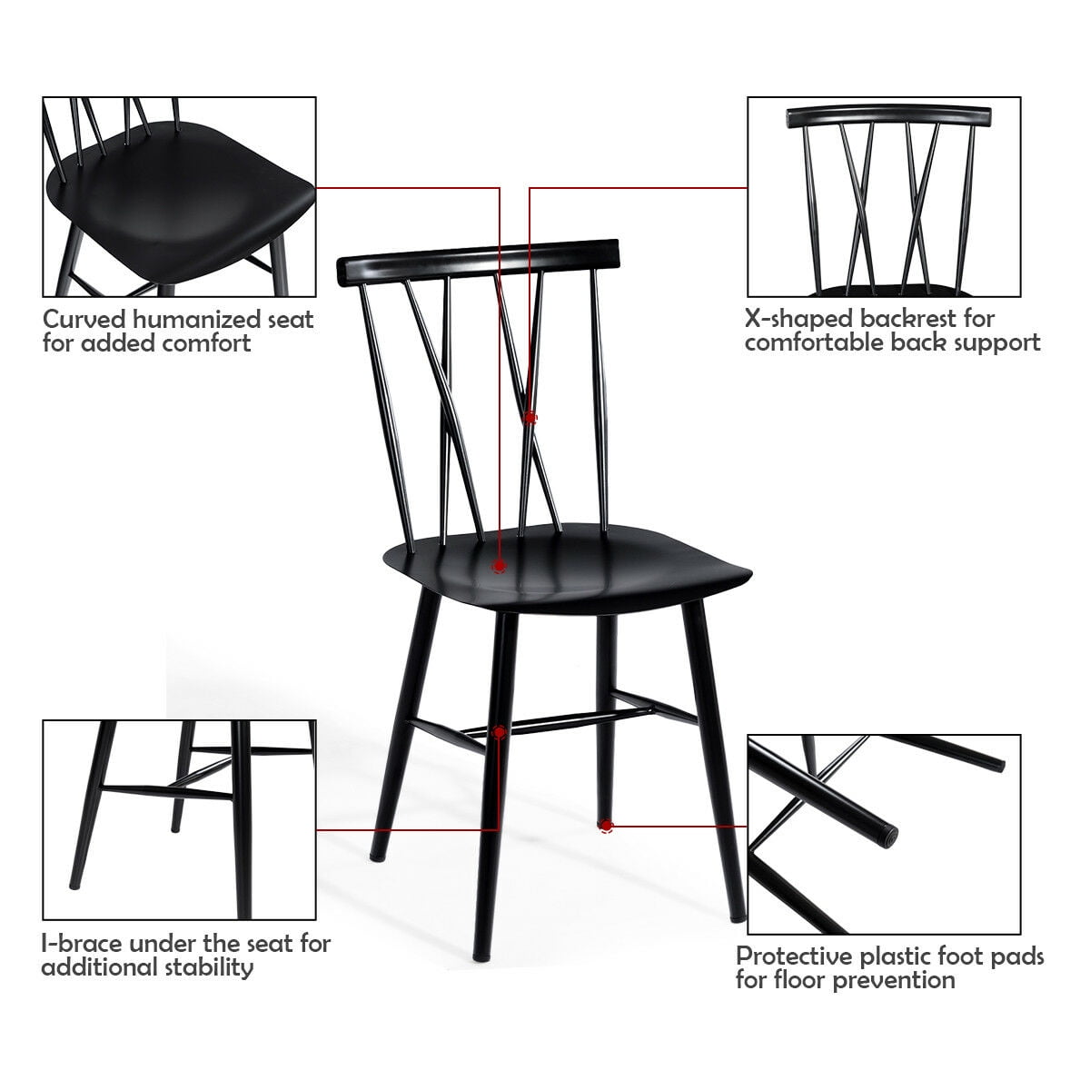 Costway Set of 2 Dining Side Chairs Chairs Armless Cross Back Kitchen Bistro Caf - Image 8