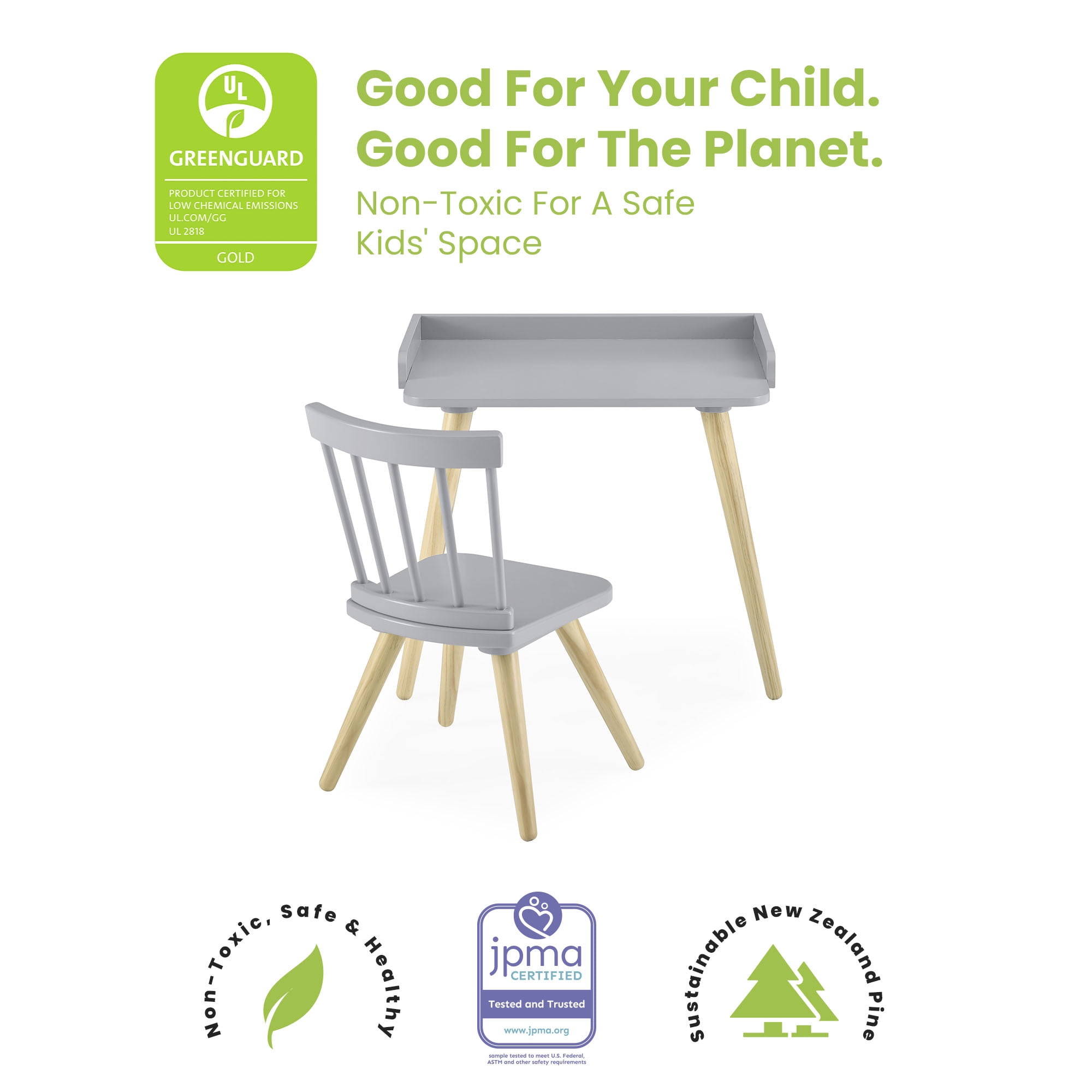 Delta Children Essex Desk & Chair Set, Green Guard Gold Certified, Greenguard Gold Certified, Grey/Natural - Image 10