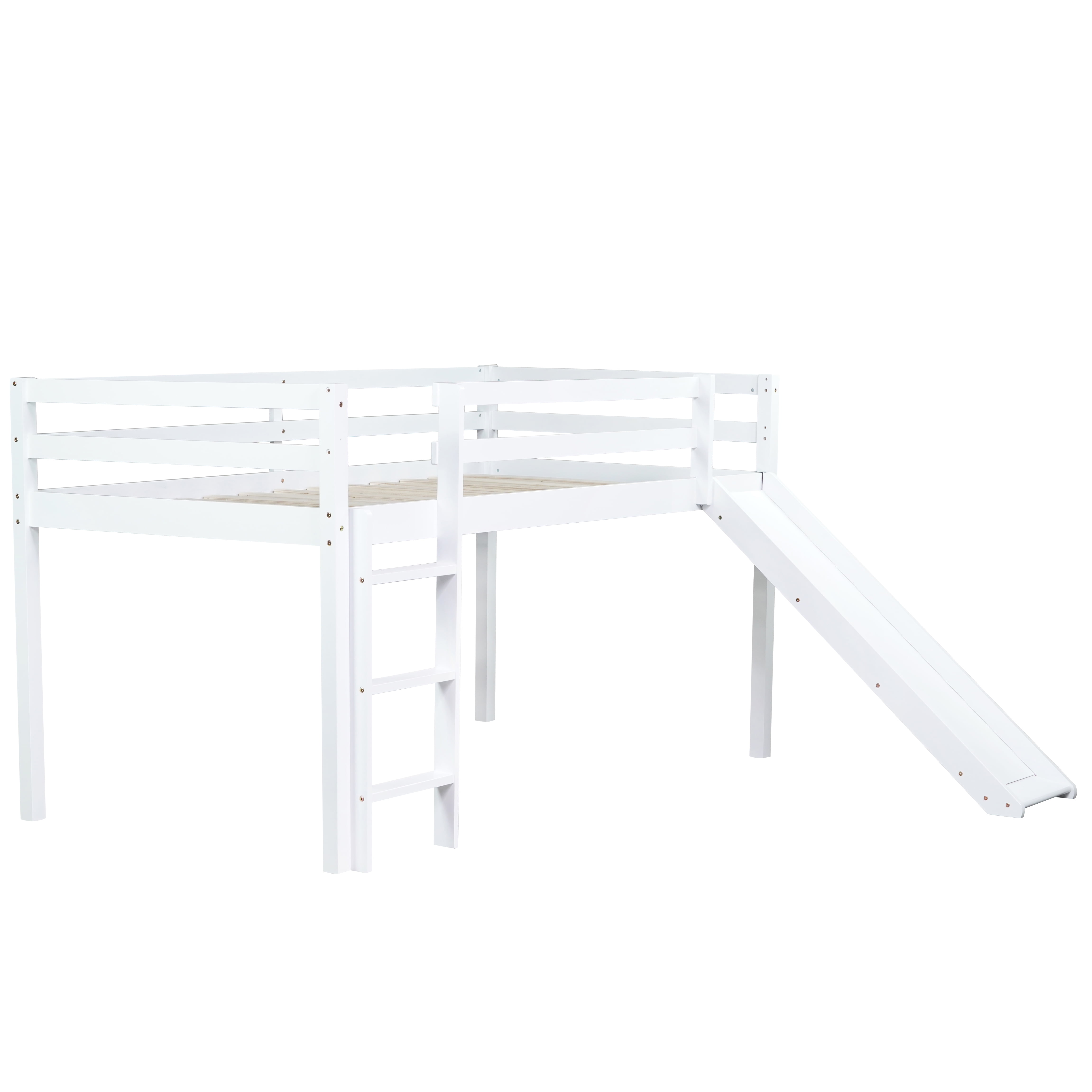 Miniyam Wood Twin Size Loft Bed with Slide, Guardrails and Ladder for Kids, White - Image 6