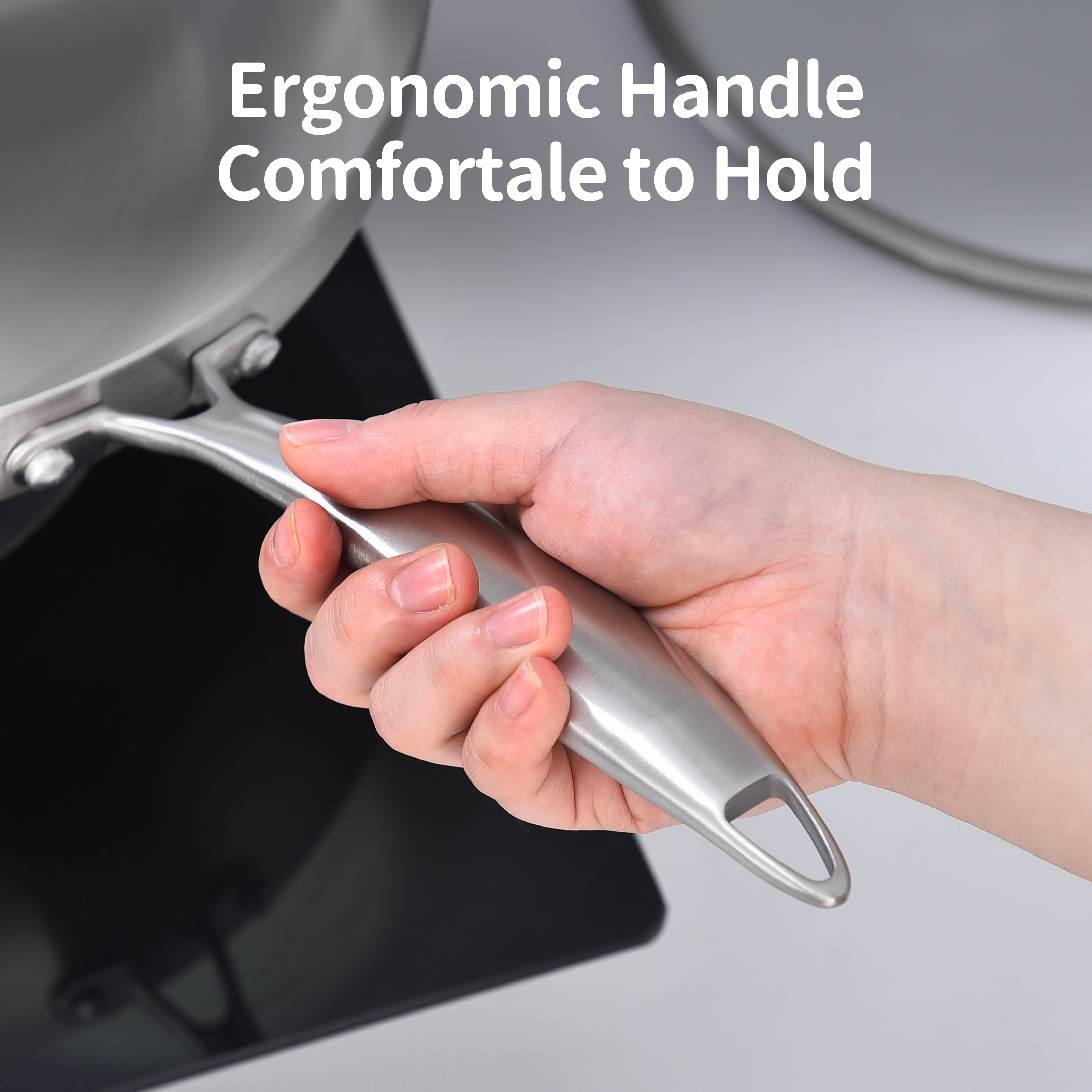 LOLYKITCH Tri-ply Stainless Steel Frying Pan Set with a Lid,8.5-10 inch Skillets,Induction Cooking Pan,Dishwasher and Oven Safe,Rivet Handle. - Image 3