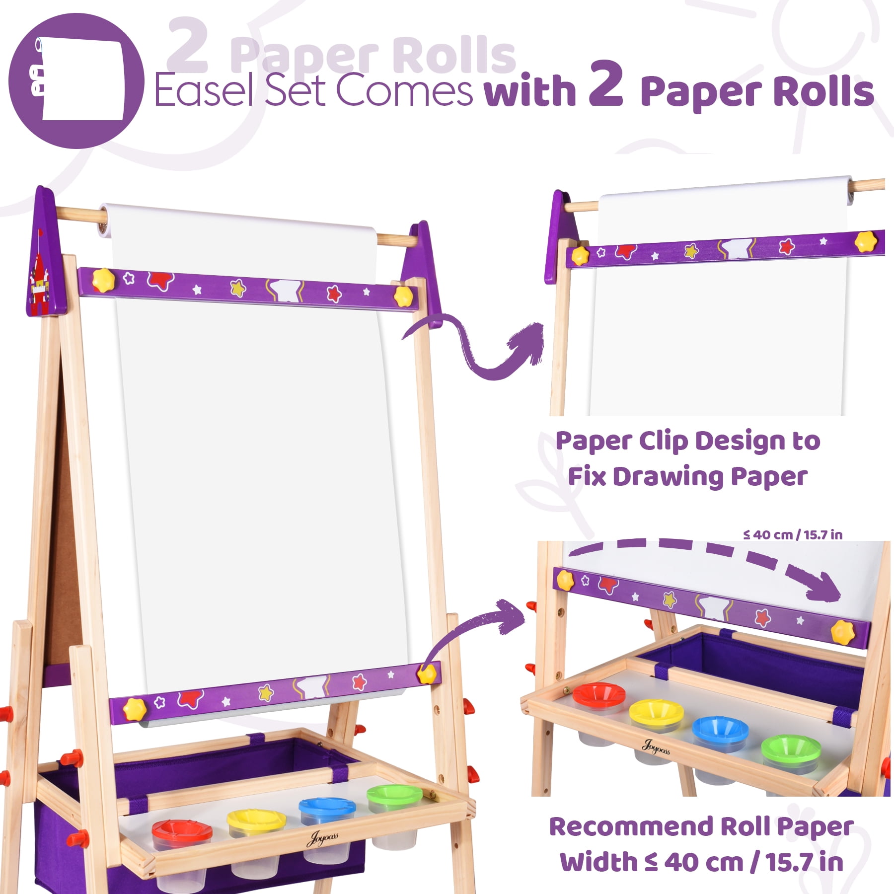 Joyooss 39.57"-50.12" Adjustable Wooden Kids Art Easel with 98+ Accessories, Double-Sided - Image 5