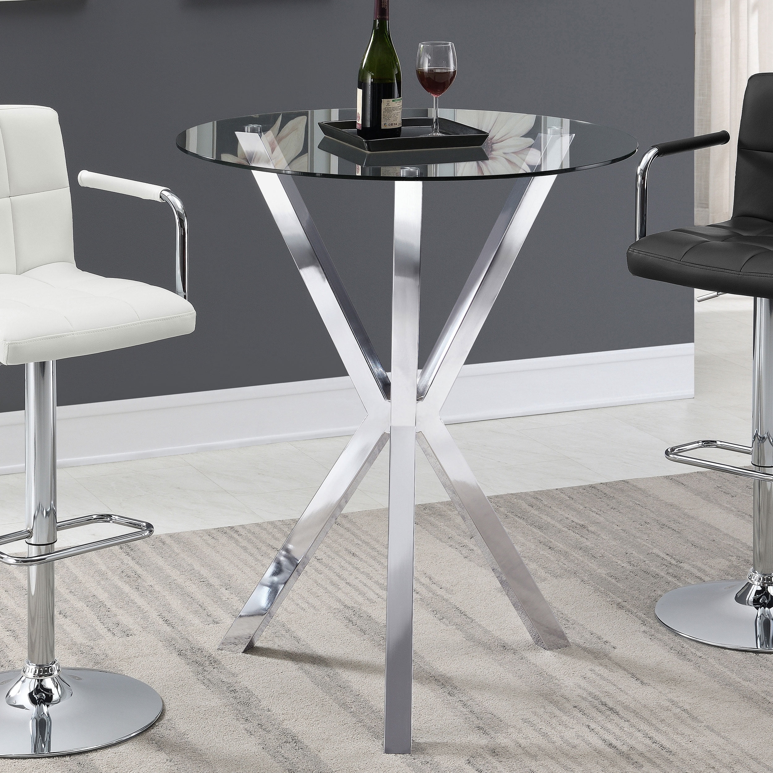 Denali Round 35-inch Glass Top Bistro Bar Table Chrome - Image 2