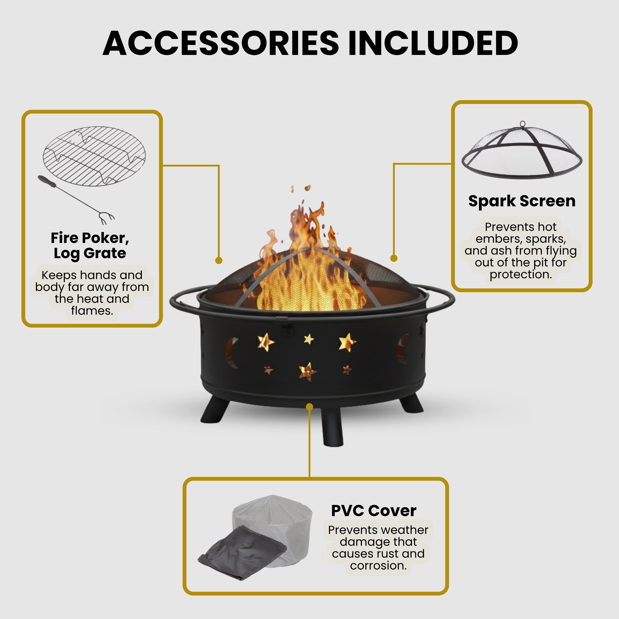 Pure Garden 32-Inch Outdoor Wood Burning Fire Pit with PVC Cover (Black) - Image 8