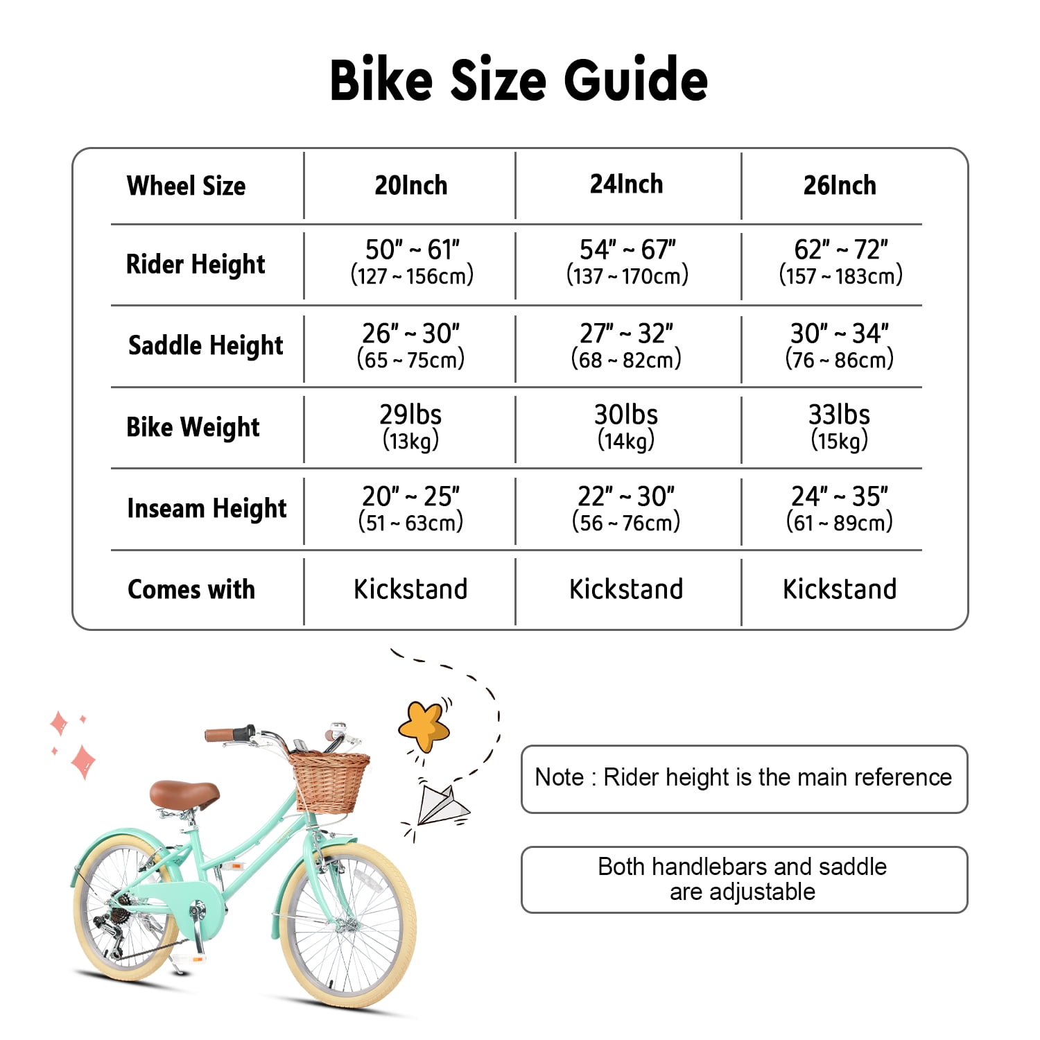 Glerc Missy 20" Girl Bicycle for Youth Over 6 Years Old Kids, Teenager with Wicker Basket, Mint Green - Image 9