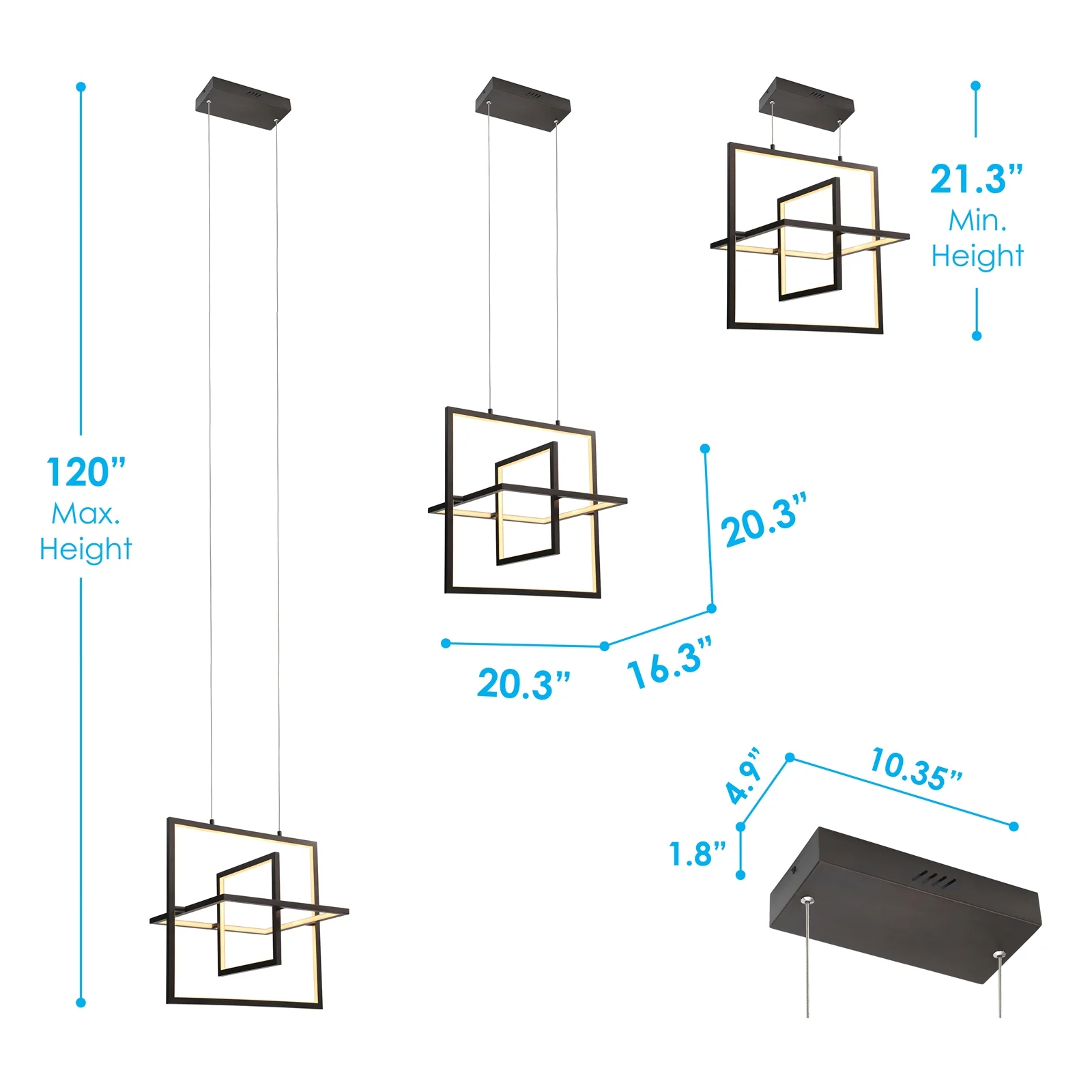 Modern Square LED Pendant Light for Kitchen Island, Dinning Room, Living Room Square Chandelier, Shape Adjustable - Image 10