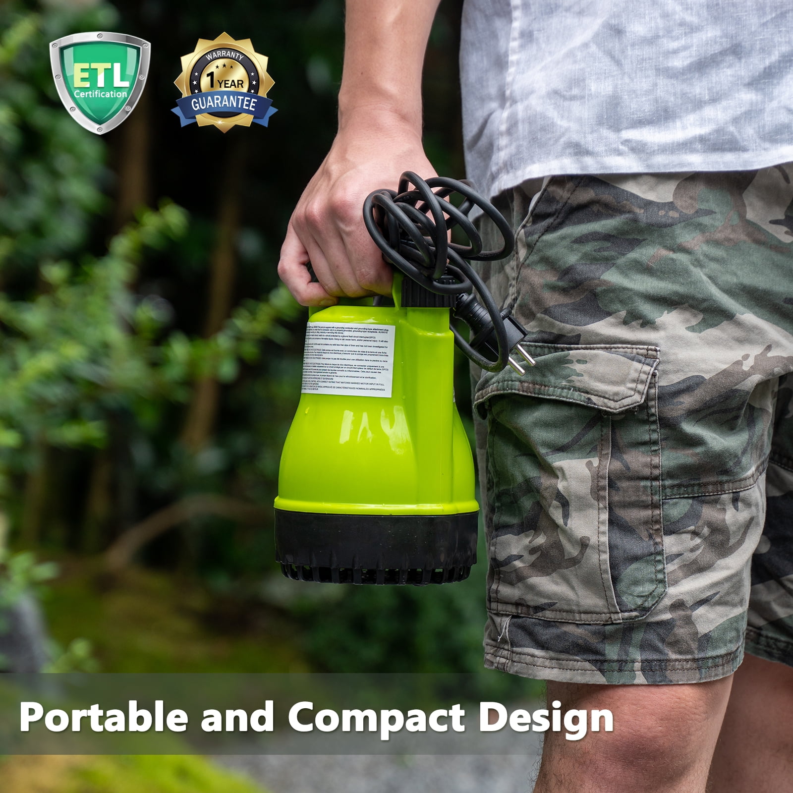 FLUENTPOWER 1/4HP Utility Pump 1900GPH Portable Submersible Sump Pump, Manual Control with 16.4 Ft Cord for Draining Water from Pool Pond Garden Hot Tub Basement Tankless Heater Liquids - Image 5