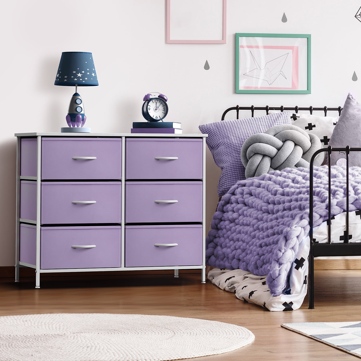 Sorbus 6 Fabric Bin Drawer Dresser - Cube Storage for Bedroom, Hallway, Office - (Pastel Purple) - Image 2