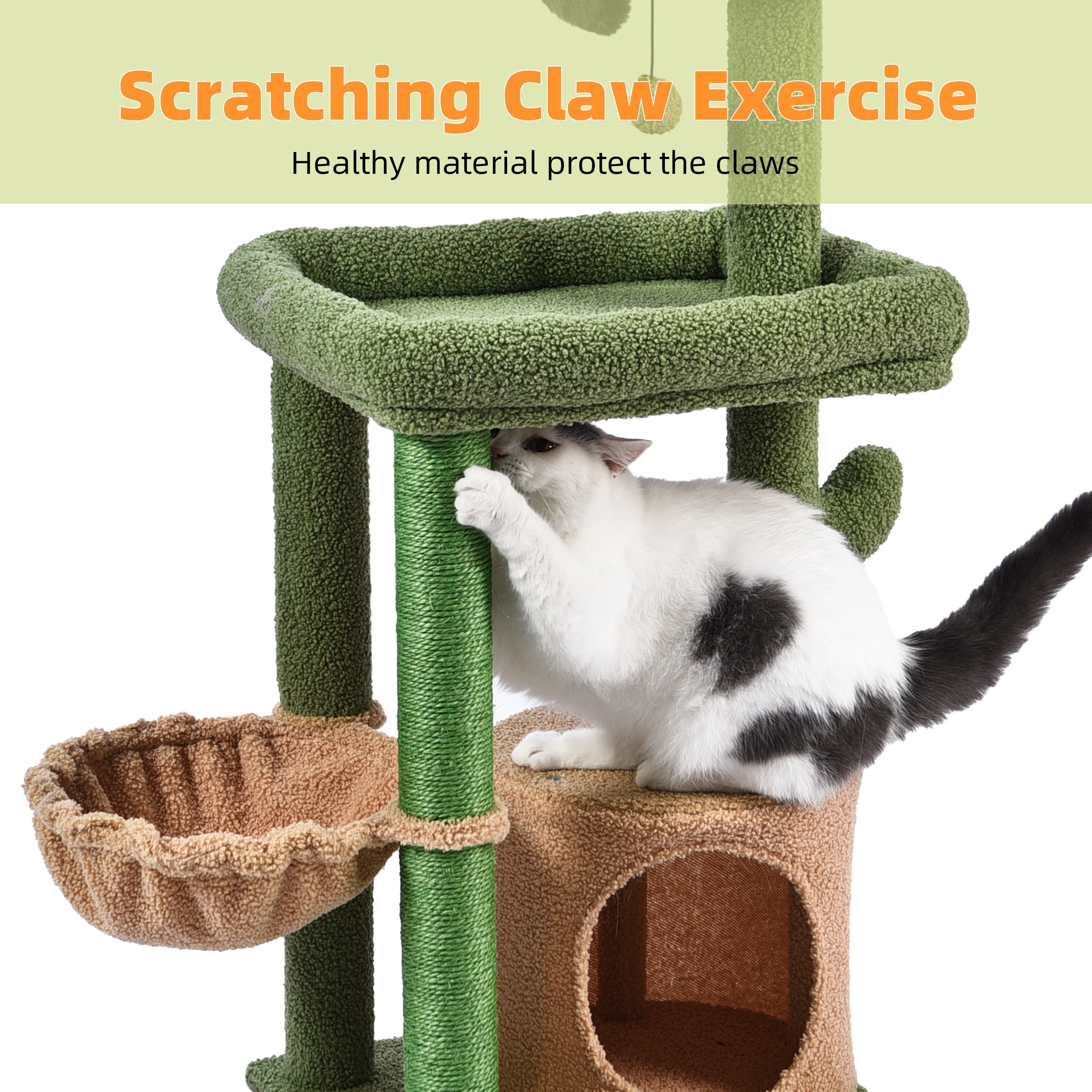 Vibrant Life 40inch Cactus Cat Condo with Sisal Scratching Post,Green - Image 7