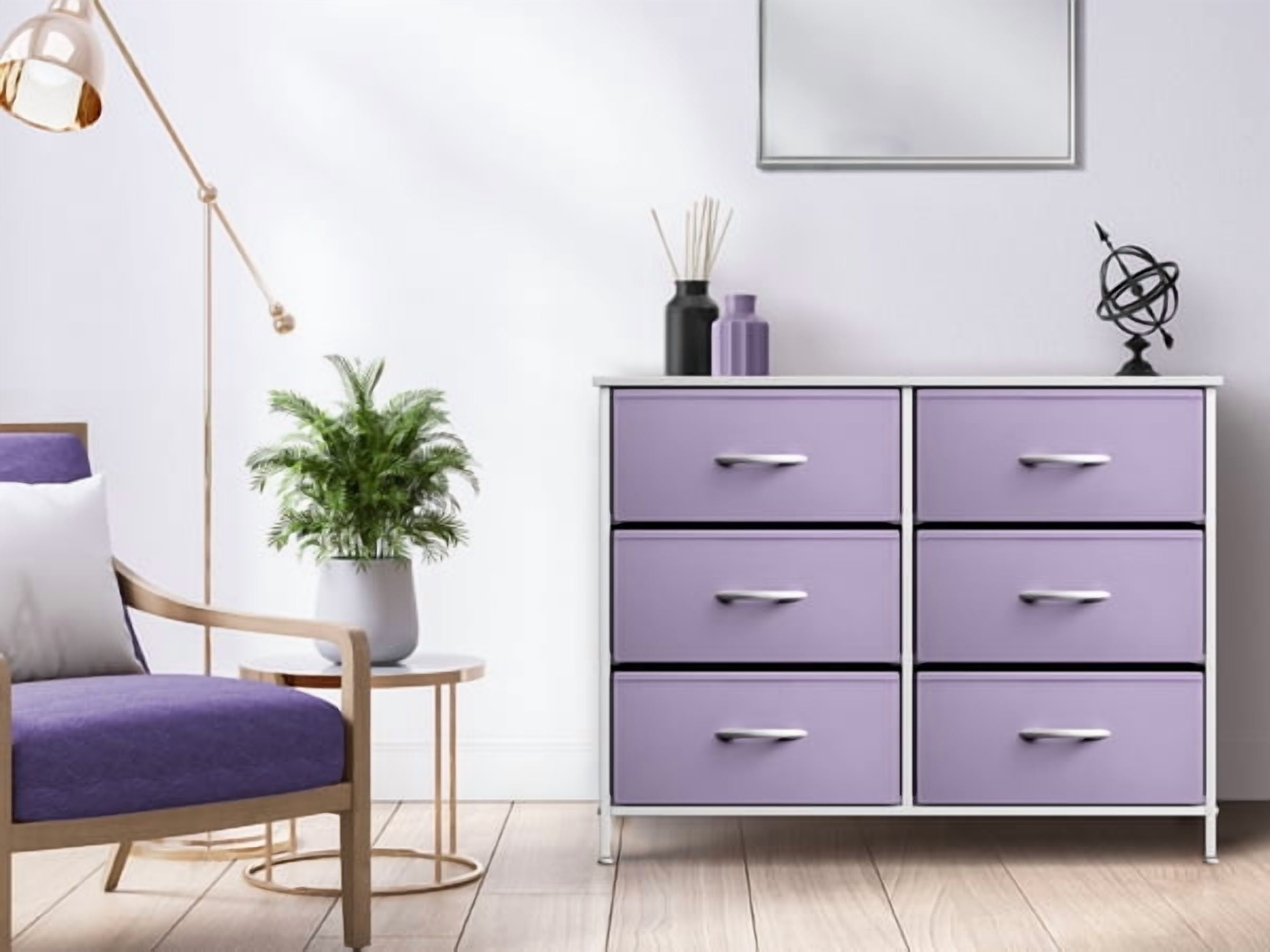 Sorbus 6 Fabric Bin Drawer Dresser - Cube Storage for Bedroom, Hallway, Office - (Pastel Purple) - Image 3