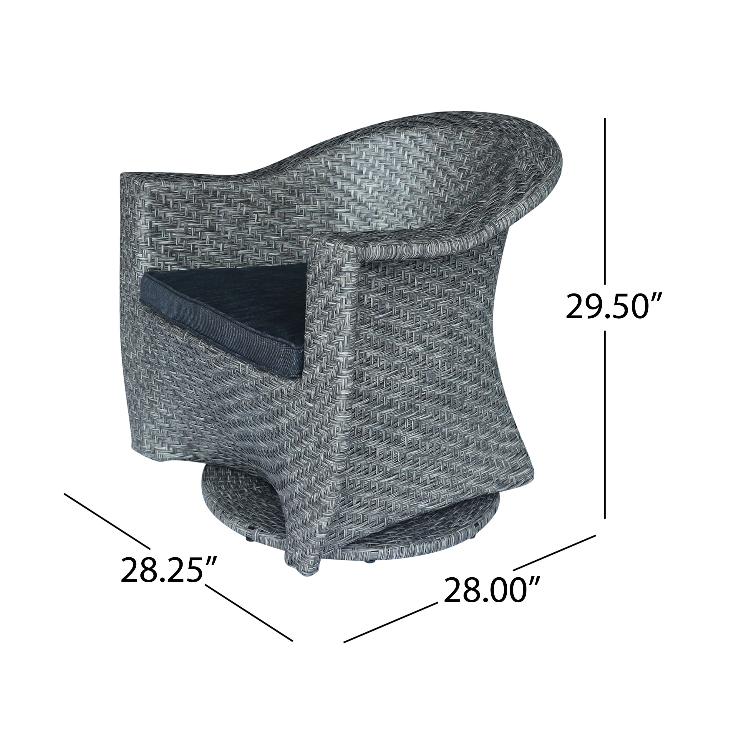 Noble House Larchmont Handcrafted Wicker Swivel Chairs with Cushions, Black/Grey Mist (Set of 2) - Image 8